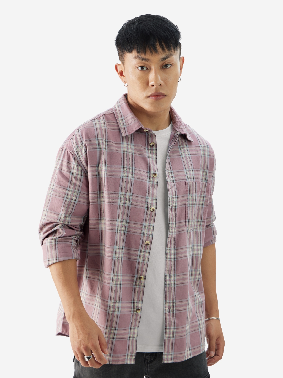 The Souled Store | Men's Plaid: Blush Rose Men's Relaxed Shirts