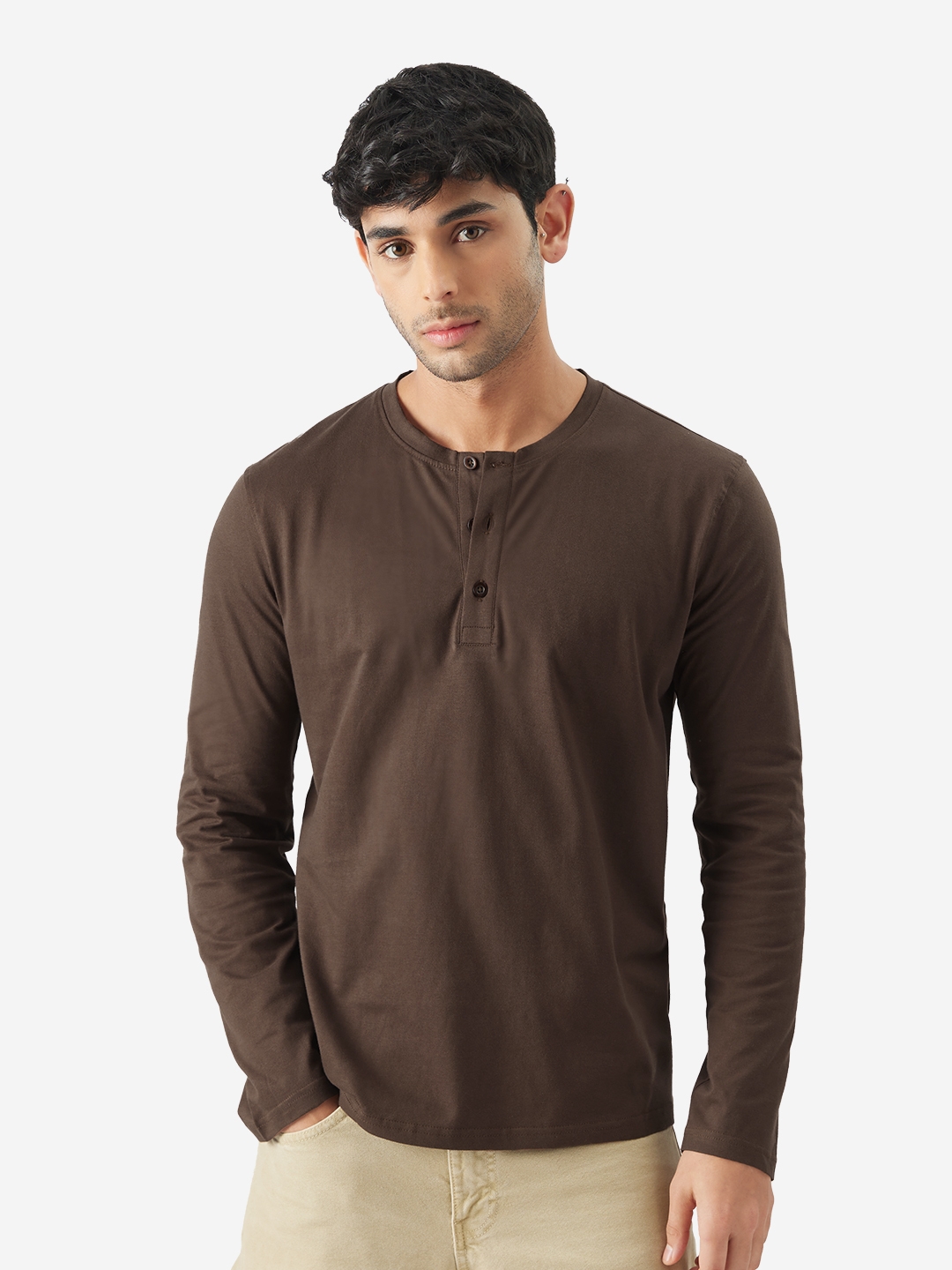 The Souled Store | Men's Solids: Chocolate Brown Henley T-Shirt