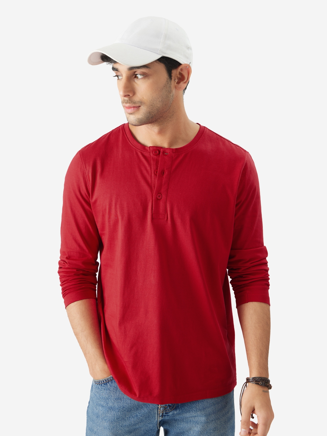 Men's Solids: Red Henley T-Shirt