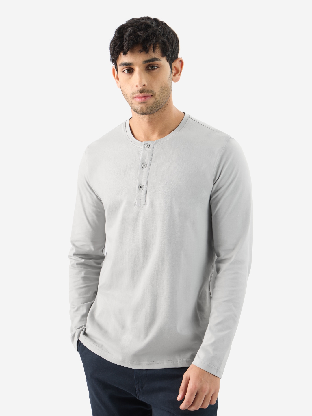 The Souled Store | Men's Solids: Light Grey Henley T-Shirt