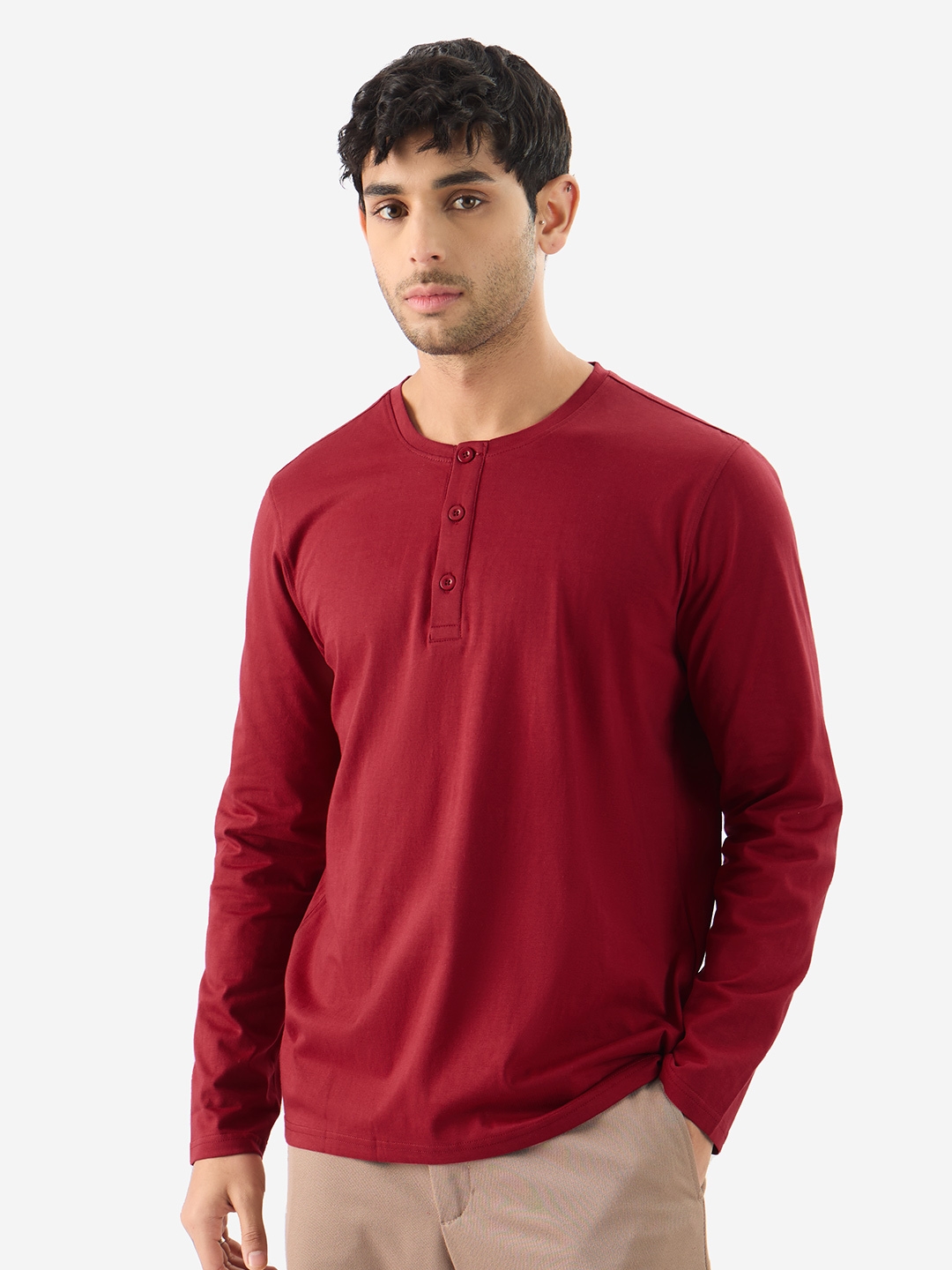 The Souled Store | Men's Solids: Superhero Red Henley T-Shirt