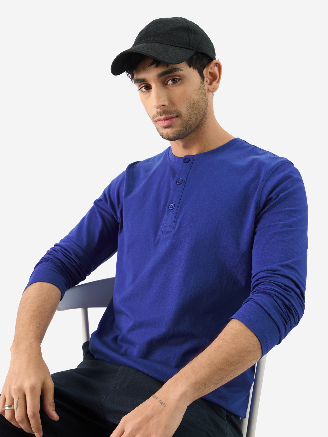 The Souled Store | Men's Solids: Electric Blue Henley T-Shirt