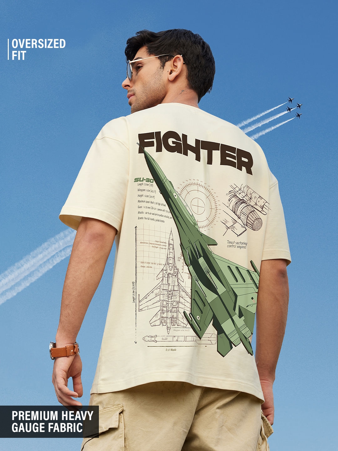Men's Fighter: SU 30 Flanker Oversized T-Shirt