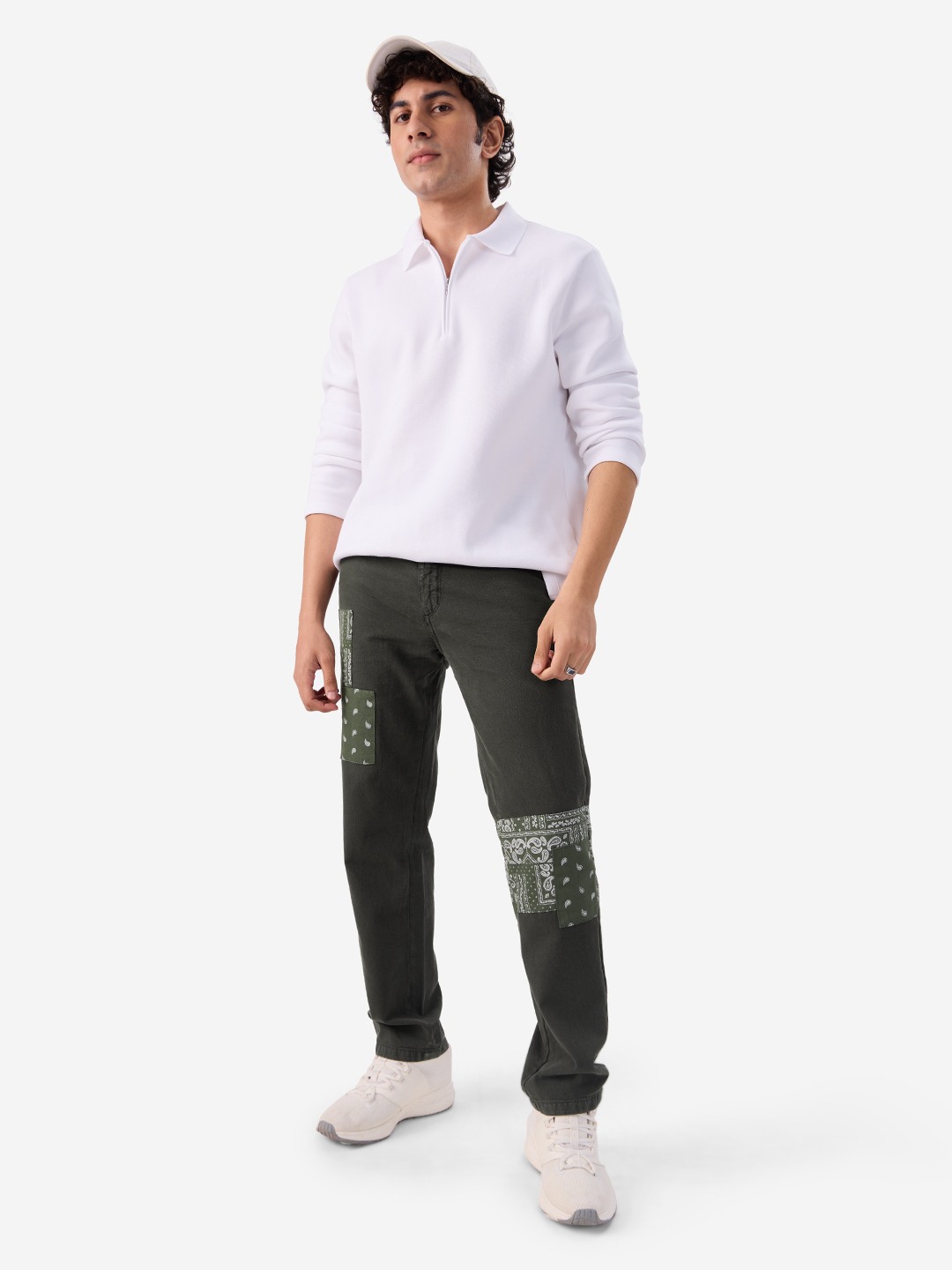 Men's Black Polycotton Printed Straight Jeans