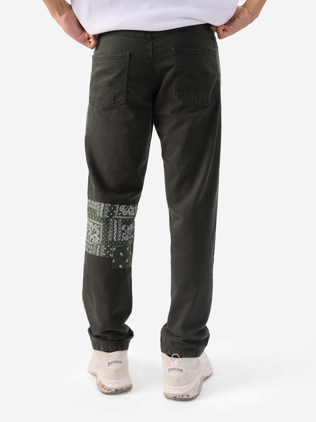 Men's Black Polycotton Printed Straight Jeans