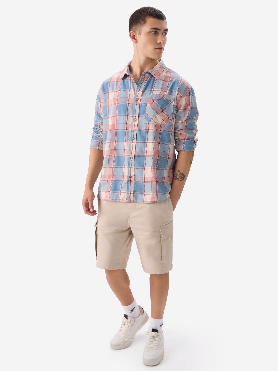 The Souled Store | Men's Blue, White, Pink Relaxed Casual Shirt
