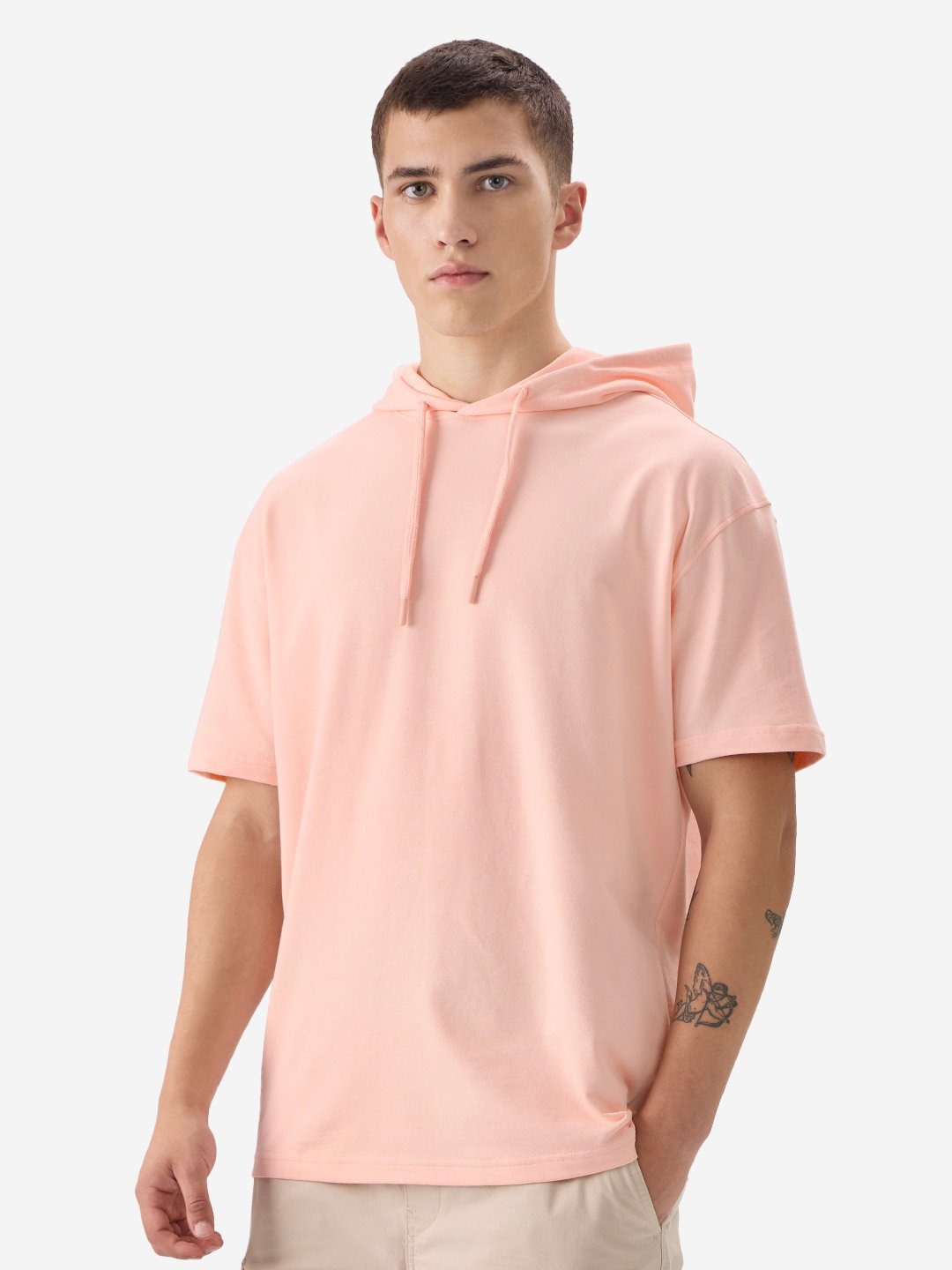 Men's Solids Nude Pink Hooded T-Shirts