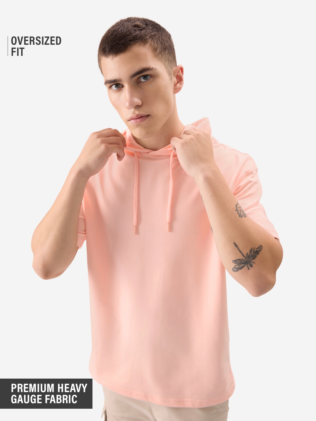 Men's Solids Nude Pink Hooded T-Shirts