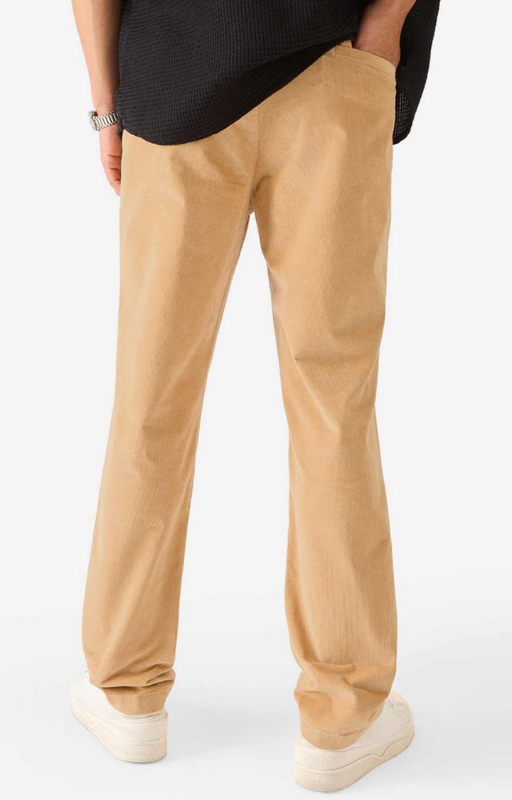 Men's Orange Cotton Blend Solid Regular Jeans