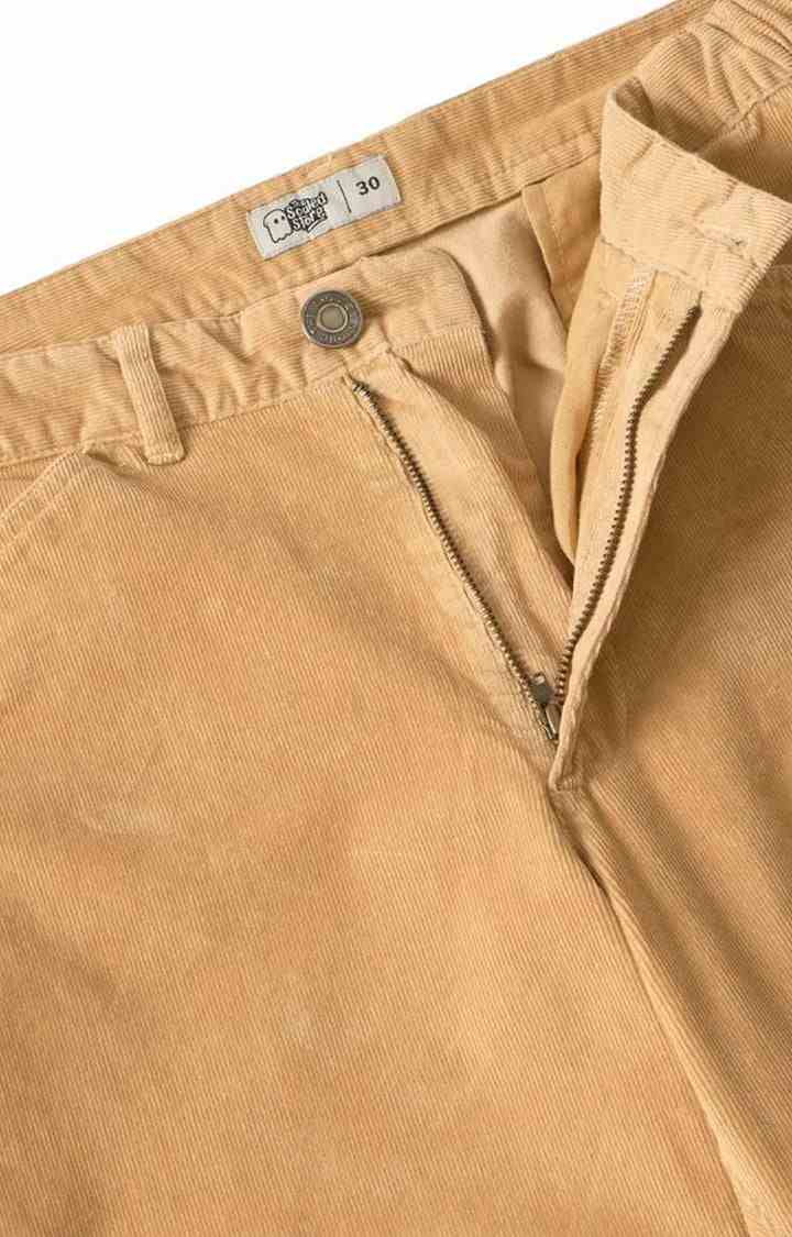 Men's Orange Cotton Blend Solid Regular Jeans