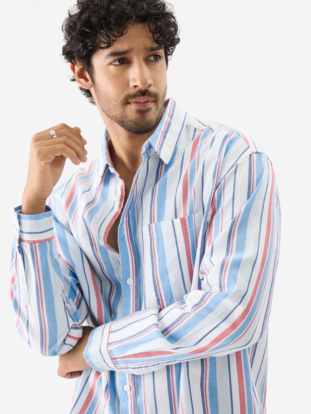 Men's Stripes Blue, Red Relaxed Casual Shirt