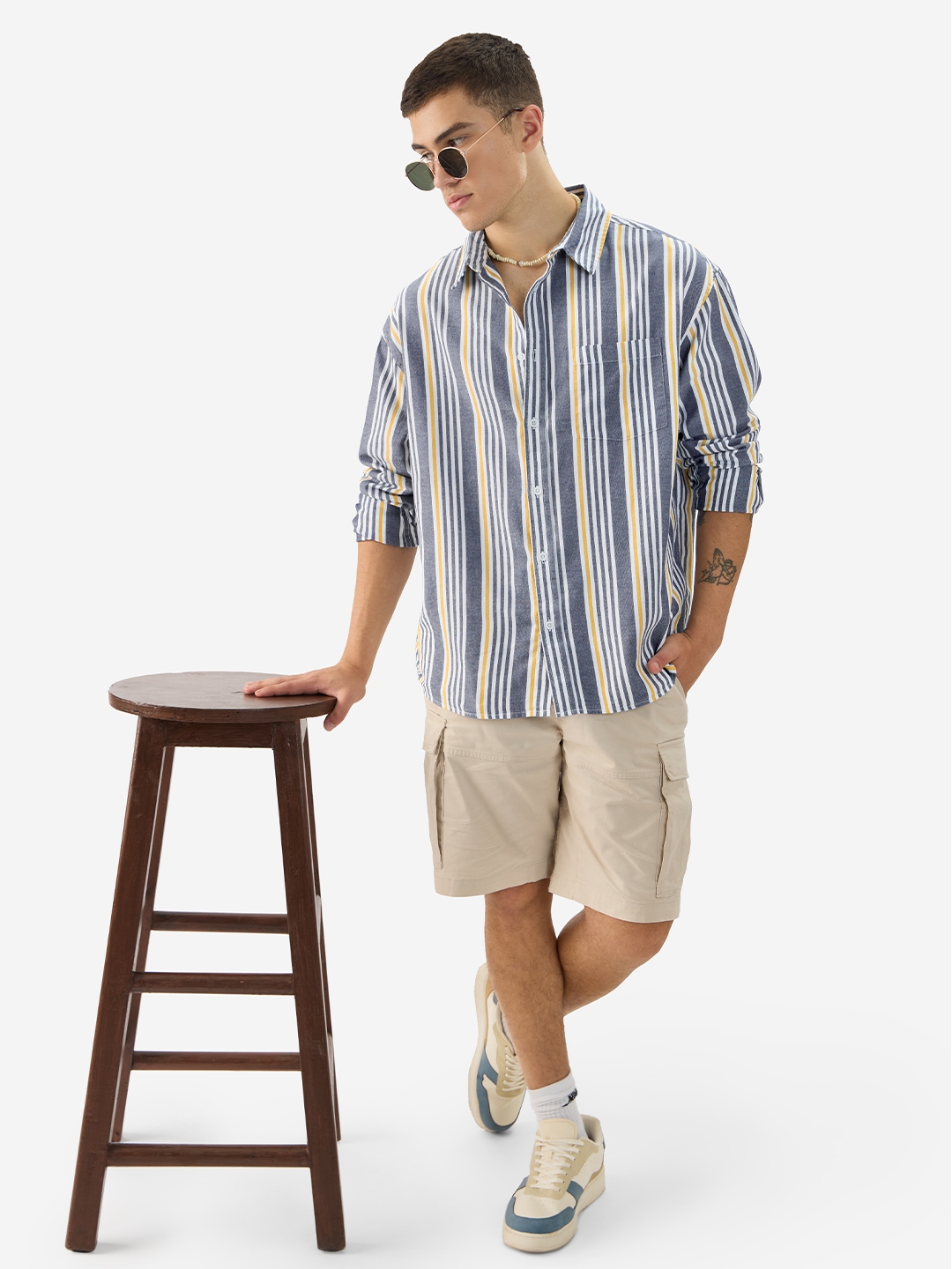 The Souled Store | Men's Stripes Blue, Yellow Relaxed Casual Shirt
