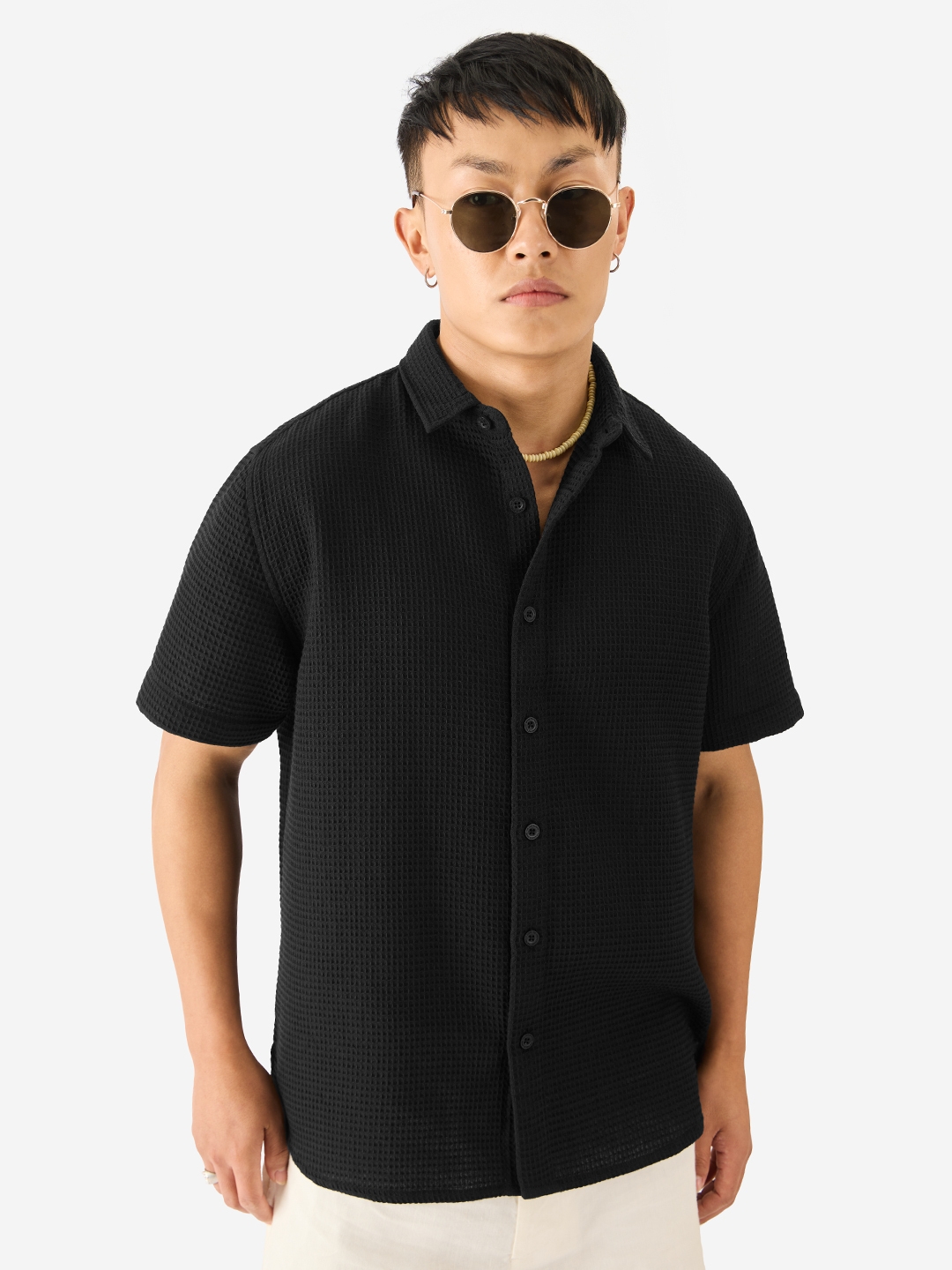 The Souled Store | Men's Solids Midnight Black Holiday Casual Shirt