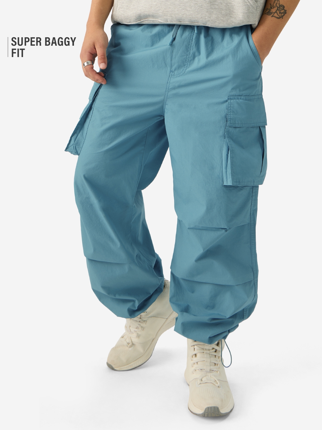 The Souled Store | Men's Parachute Pants Dusky Blue Parachute Pants