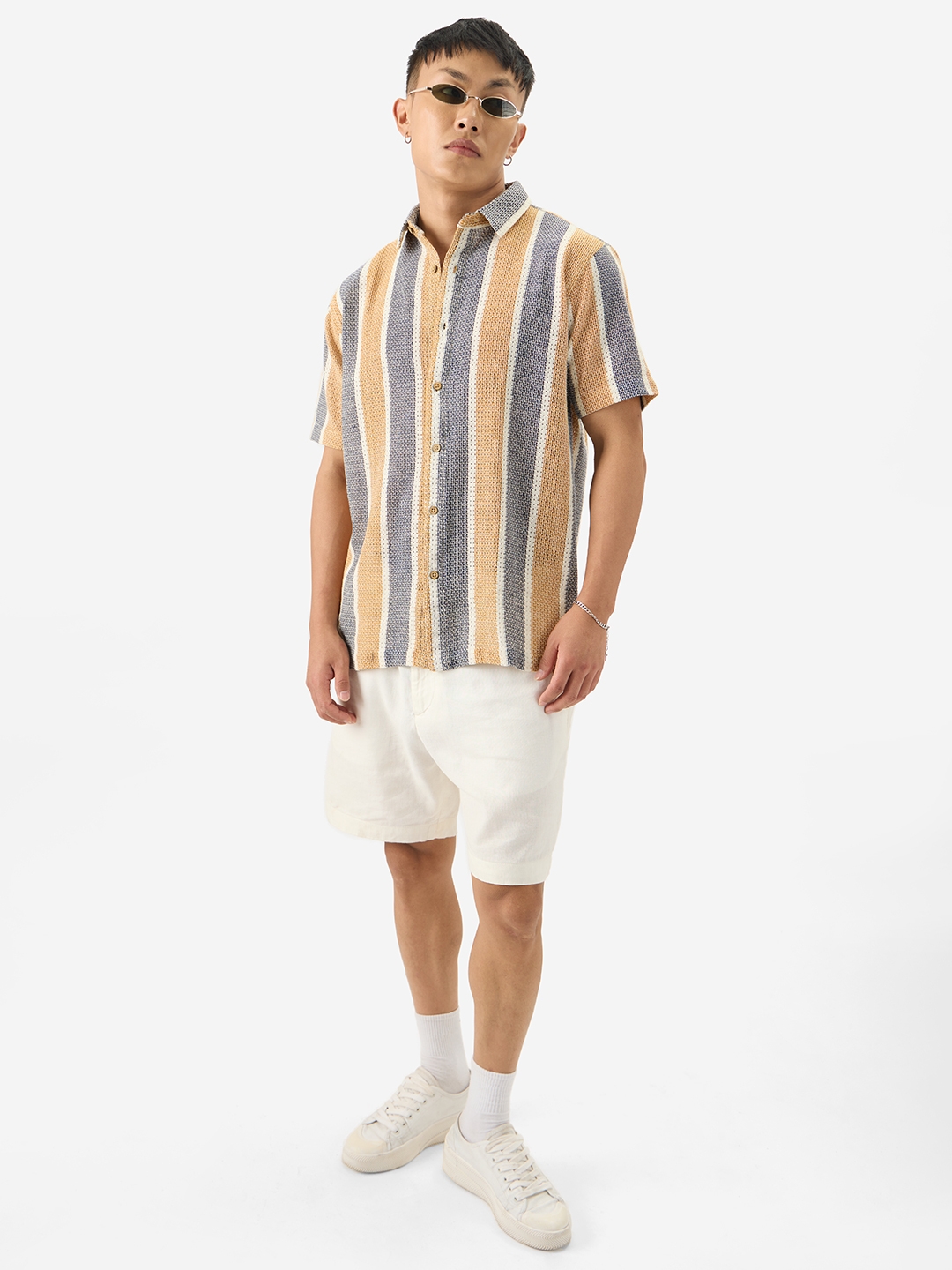 The Souled Store | Men's Stripes Black, Brown Half Sleeve Casual Shirt