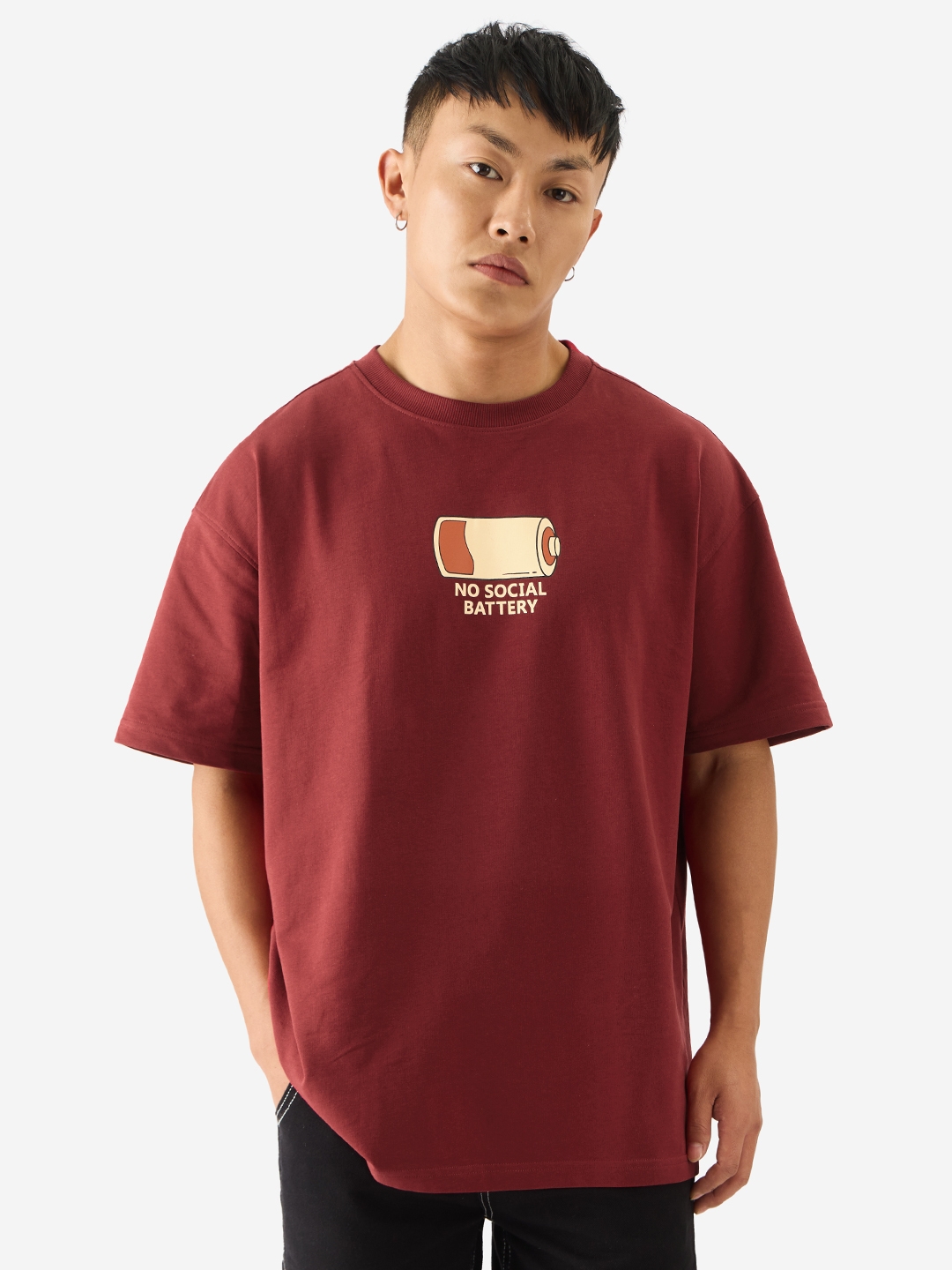 The Souled Store | Men's No Social Battery Oversized T-Shirts