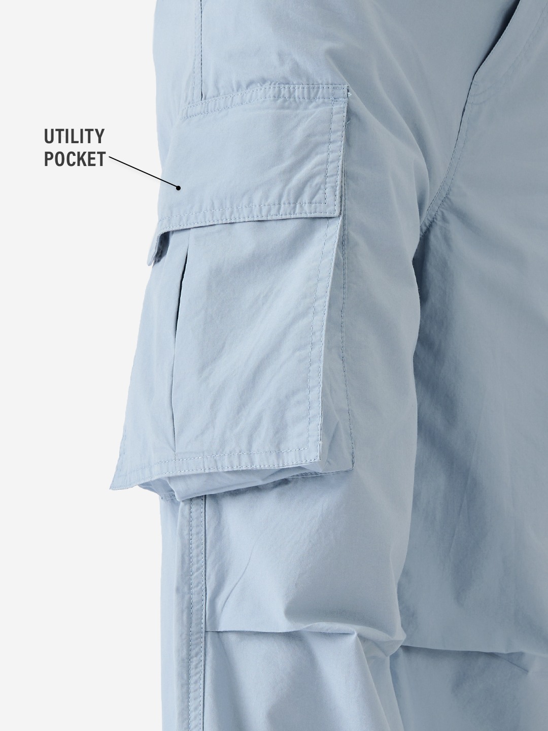 Men's Faded Blue Cotton Solid Parachute Pants