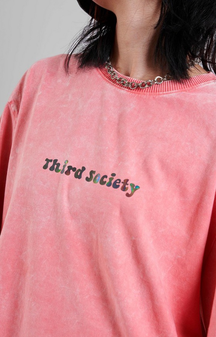 Unisex Washed Marshmallow Pink Printed Oversized T-Shirt