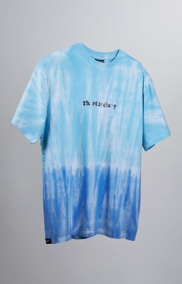 Unisex Tie Dye Sky Blue Printed Cotton Oversized T-Shirt