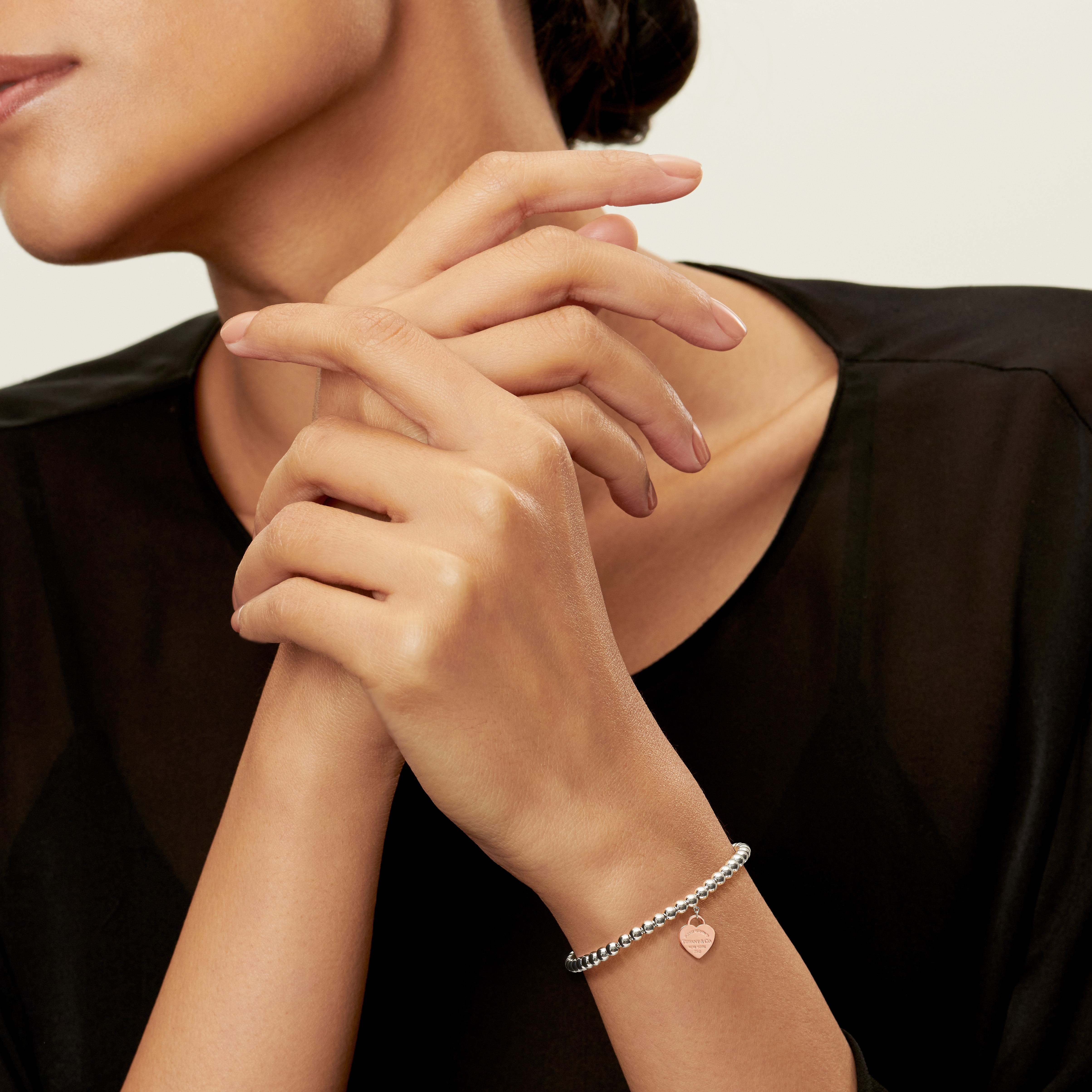 Return to Tiffany™:Heart Tag Bead Bracelet:in Sterling Silver and Rose Gold, 4 mm