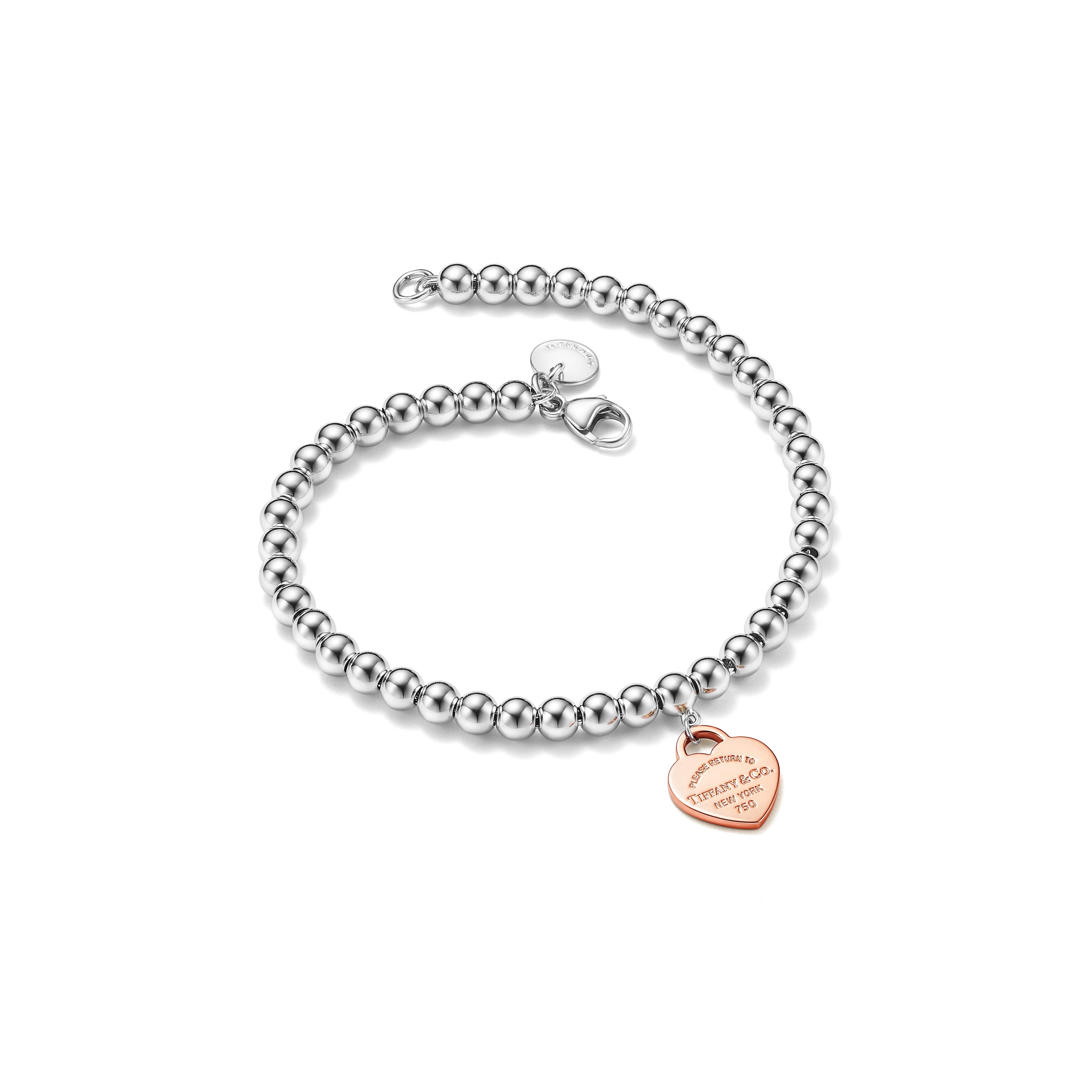 Return to Tiffany™:Heart Tag Bead Bracelet:in Sterling Silver and Rose Gold, 4 mm