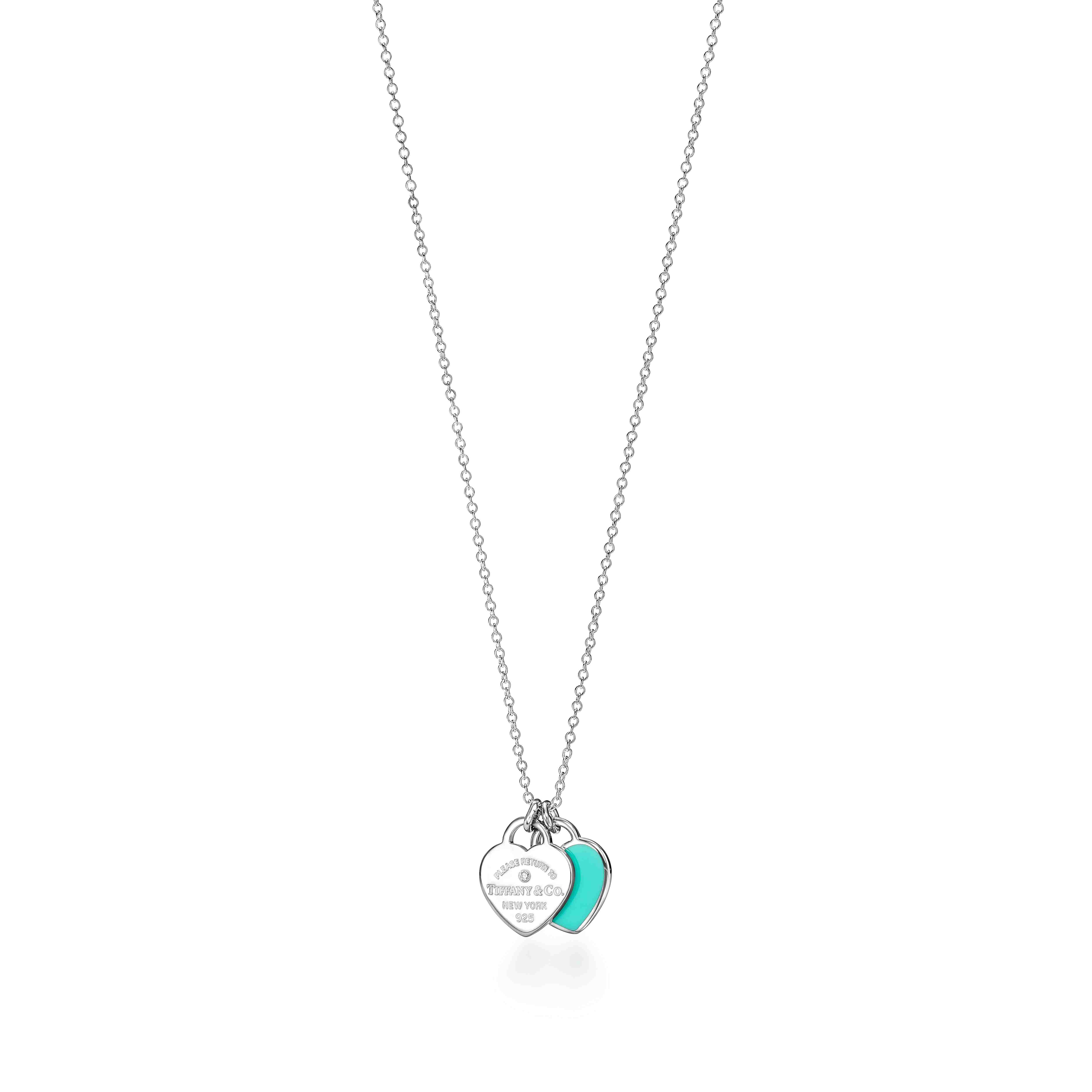 Return to Tiffany™:Heart Pendant:in Silver, Tiffany Blue® with a Diamond, Mini