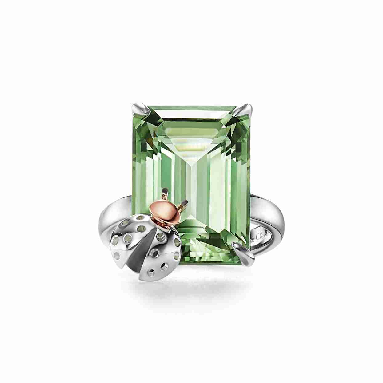 Tiffany & Co. : Green Quartz Ladybug Ring in Sterling Silver and 18k Rose Gold