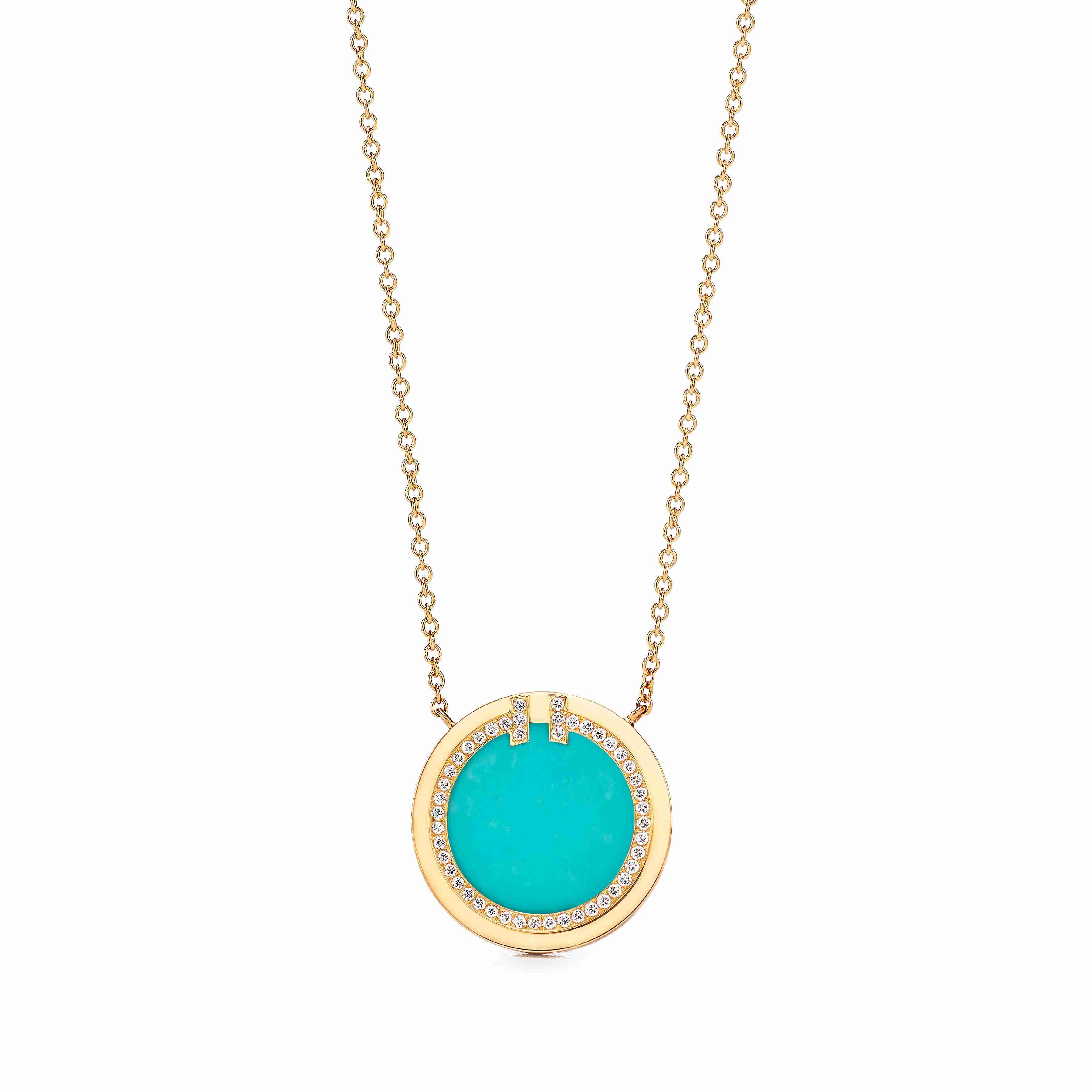 Tiffany T : Diamond and Turquoise Circle Pendant