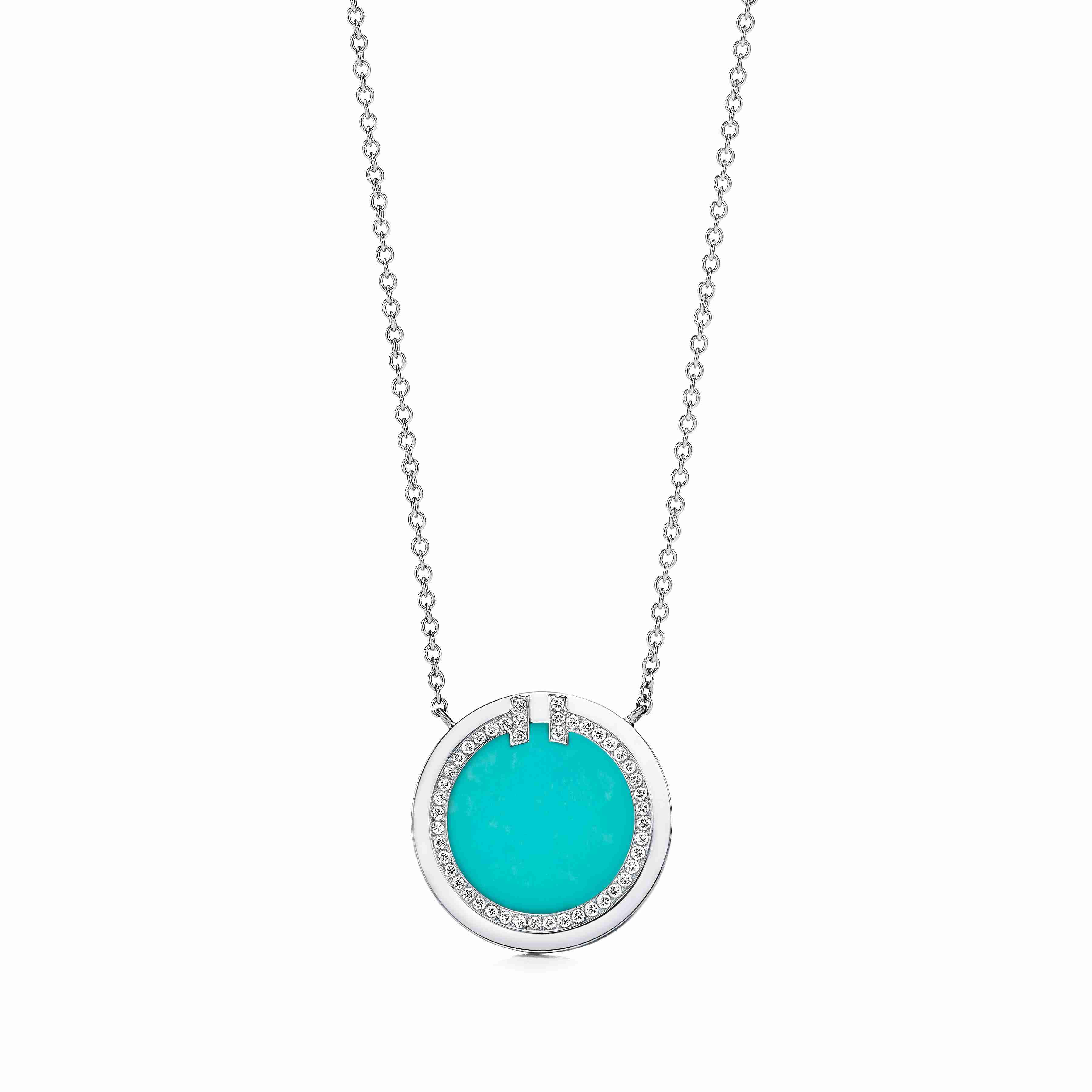 Tiffany T : Diamond and Turquoise Circle Pendant