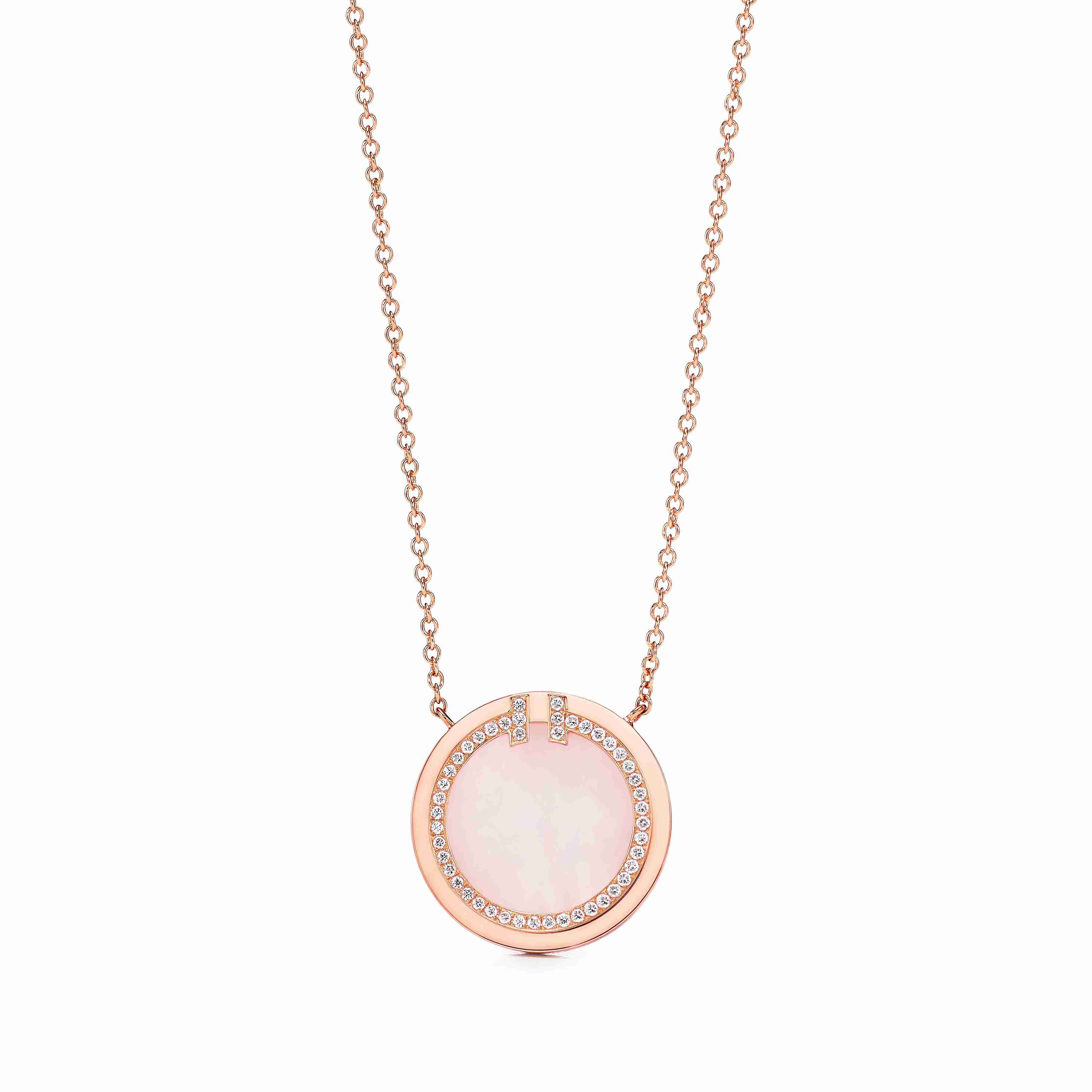 Tiffany T : Diamond and Pink Opal Circle Pendant