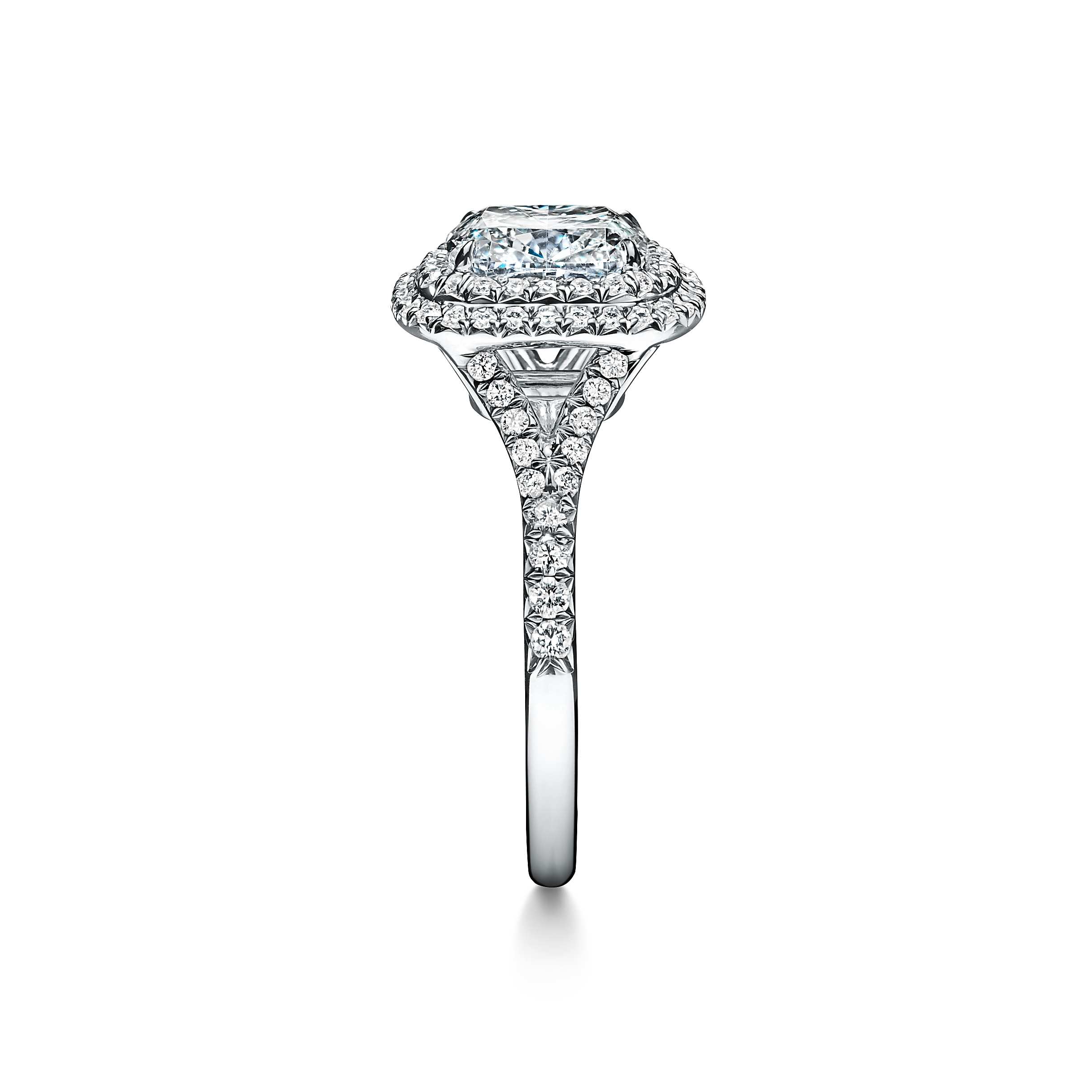 Tiffany Soleste Cushion-cut Double Halo Engagement Ring with a Diamond Platinum Band