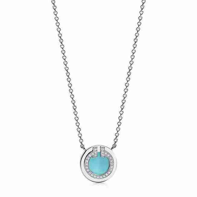Tiffany T : Diamond and Turquoise Circle Pendant