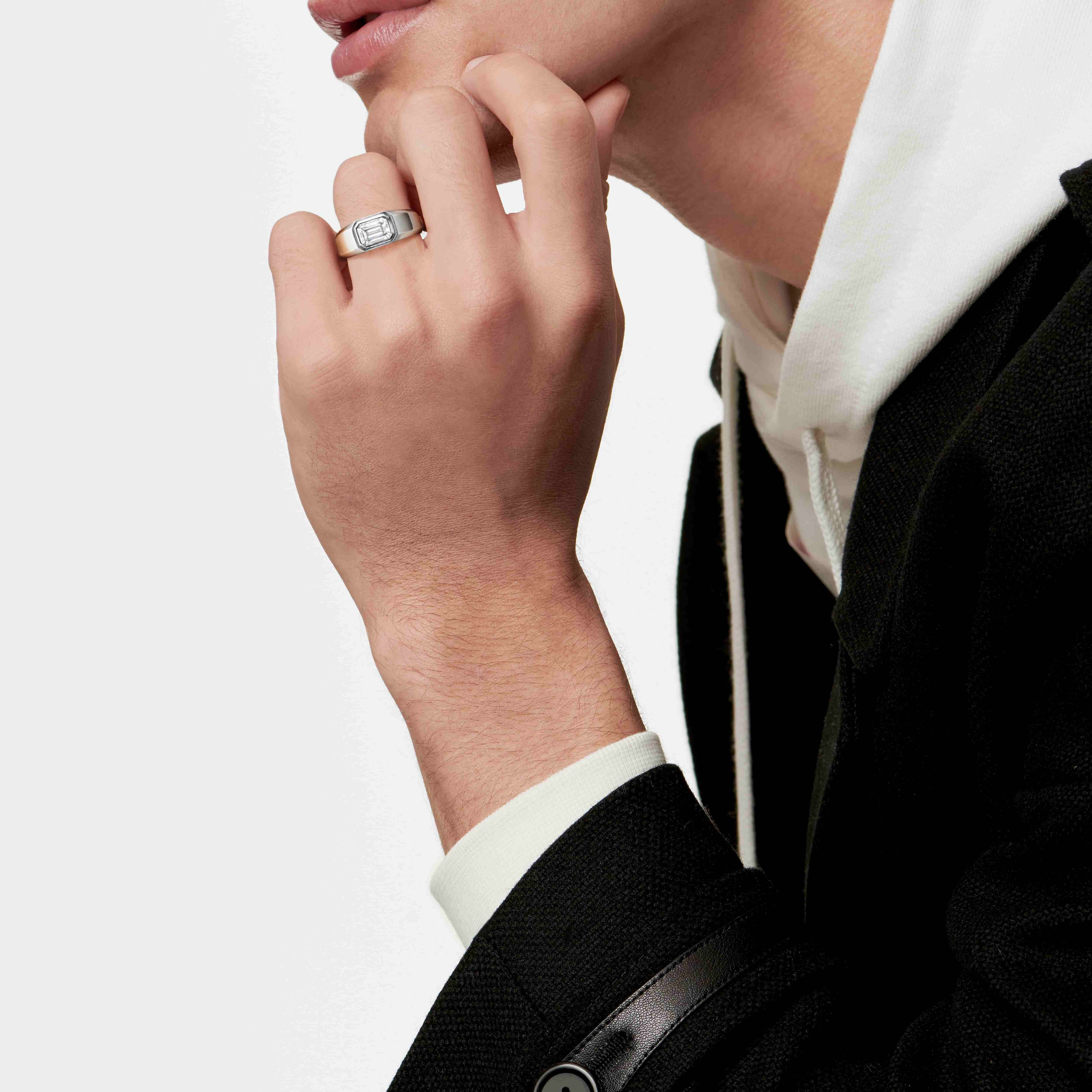 The Charles Tiffany Setting:Men's Engagement Ring:in Platinum with an Emerald-cut Diamond