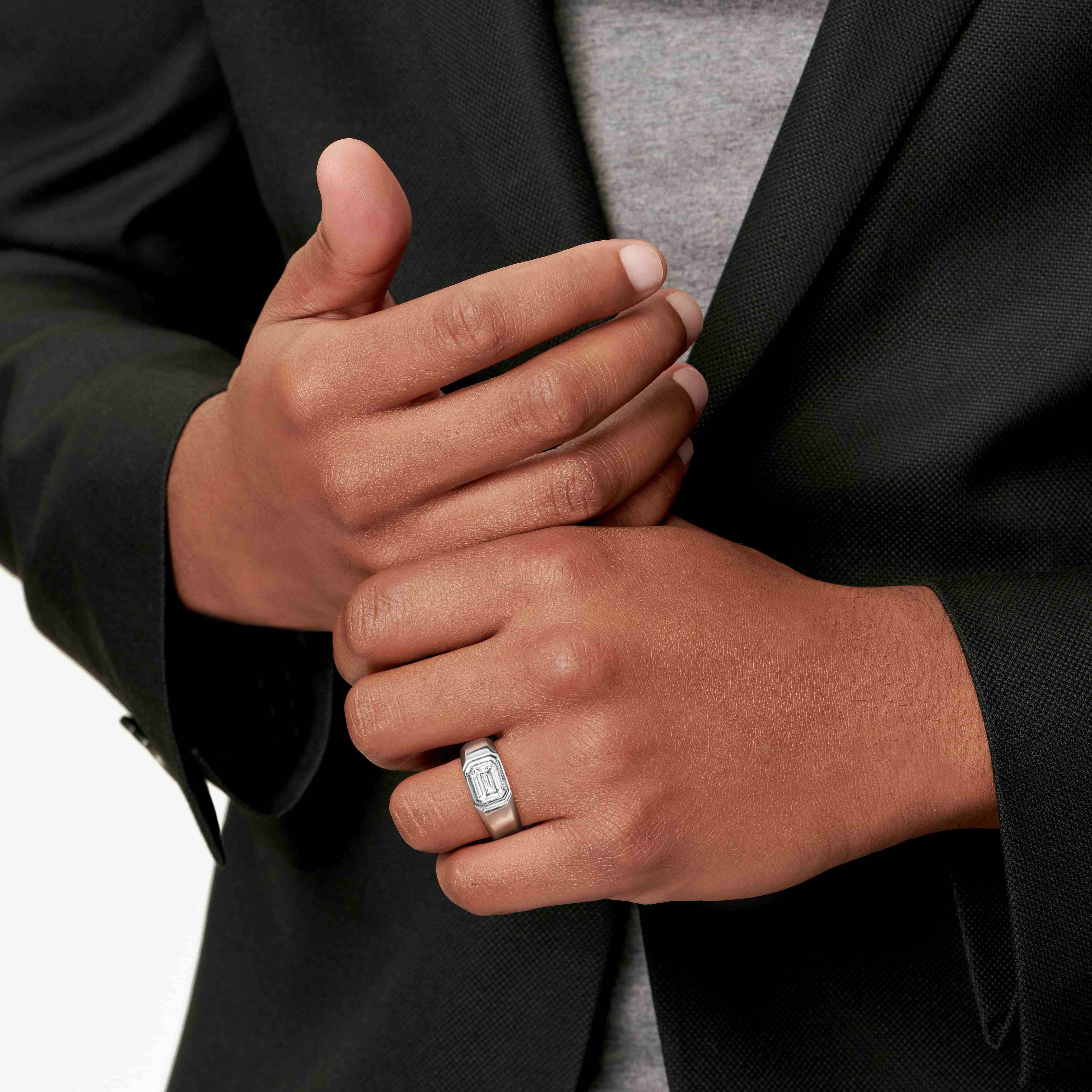 The Charles Tiffany Setting:Men's Engagement Ring:in Platinum with an Emerald-cut Diamond