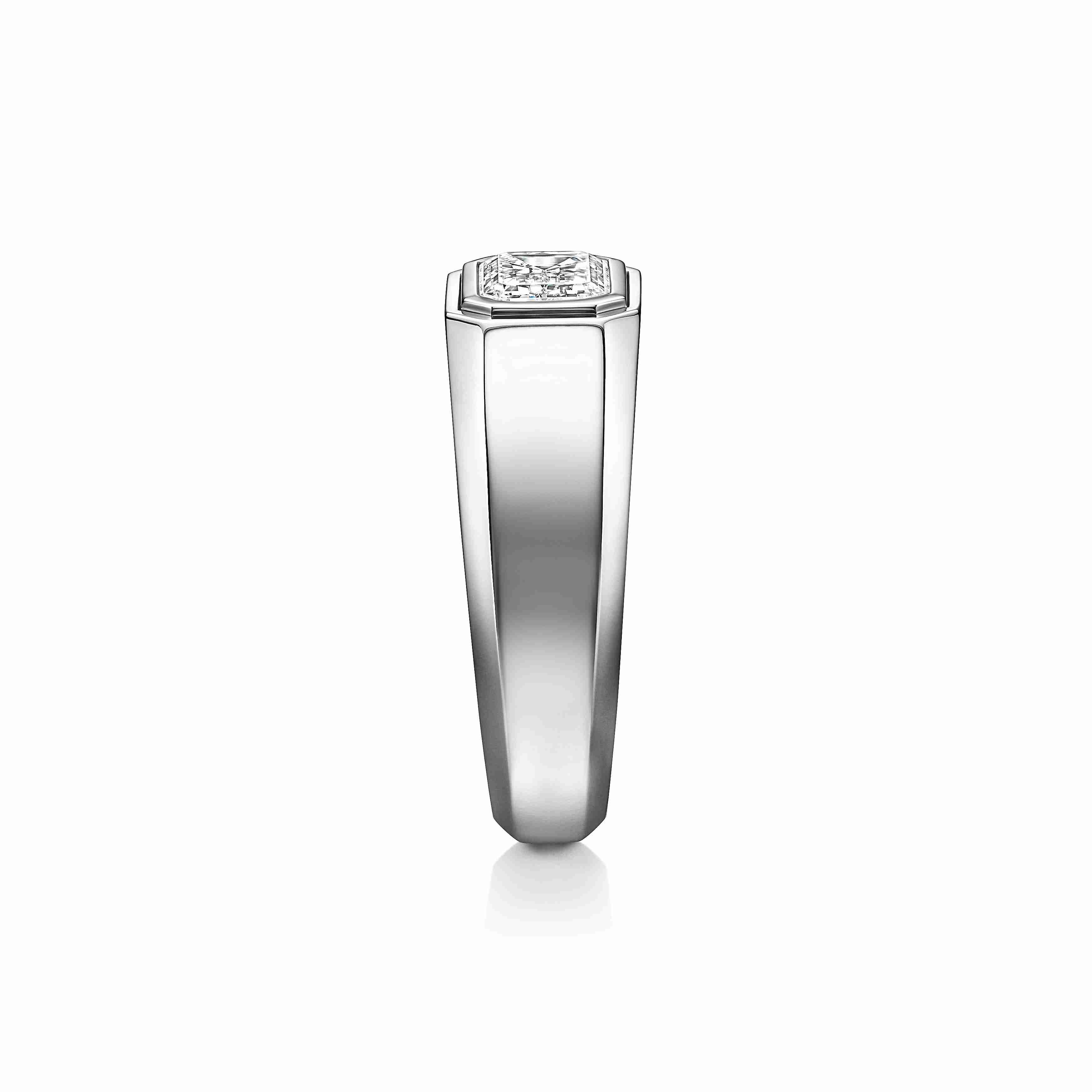 The Charles Tiffany Setting:Men's Engagement Ring:in Platinum with an Emerald-cut Diamond
