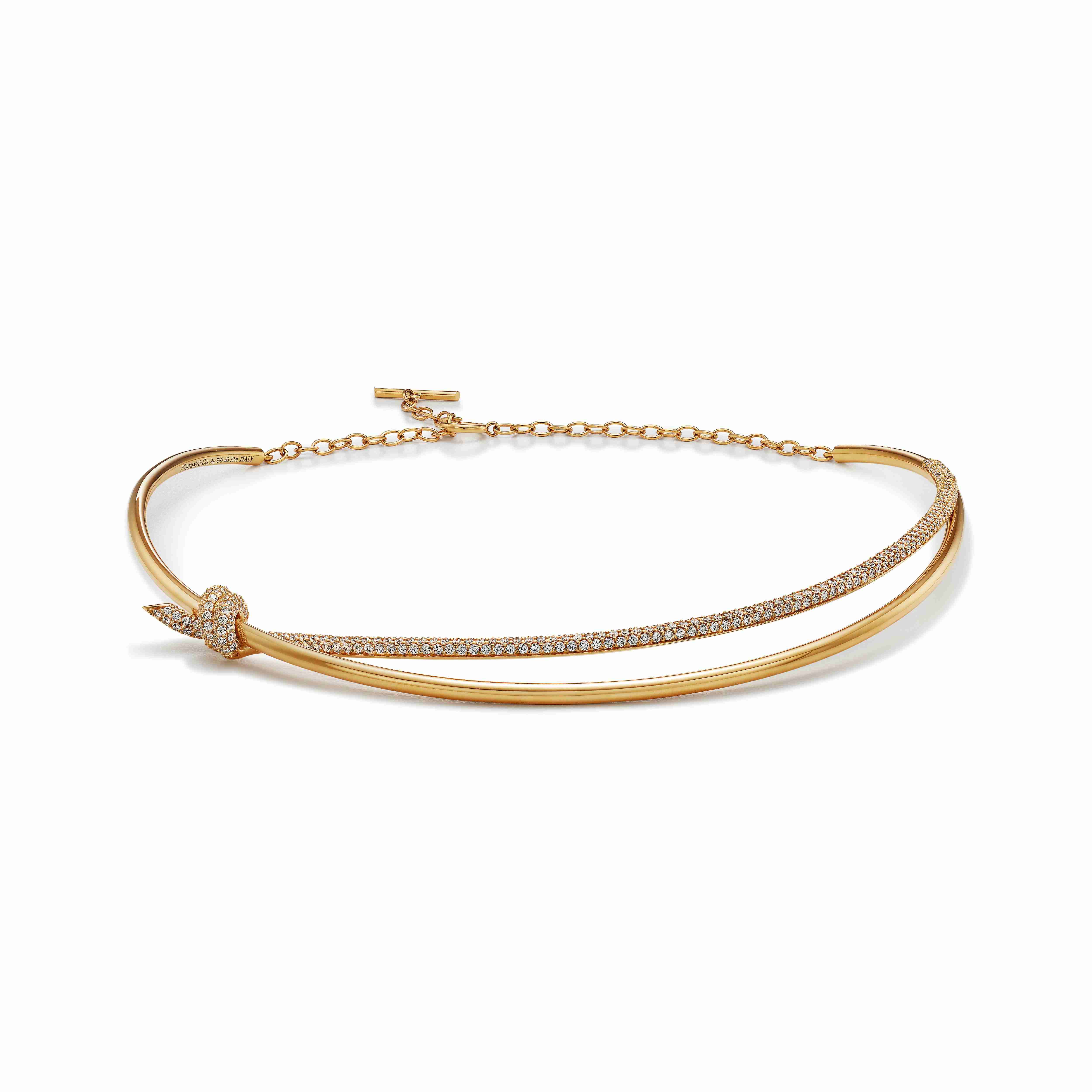 Tiffany Knot : Double Row Necklace in Yellow Gold with Diamonds