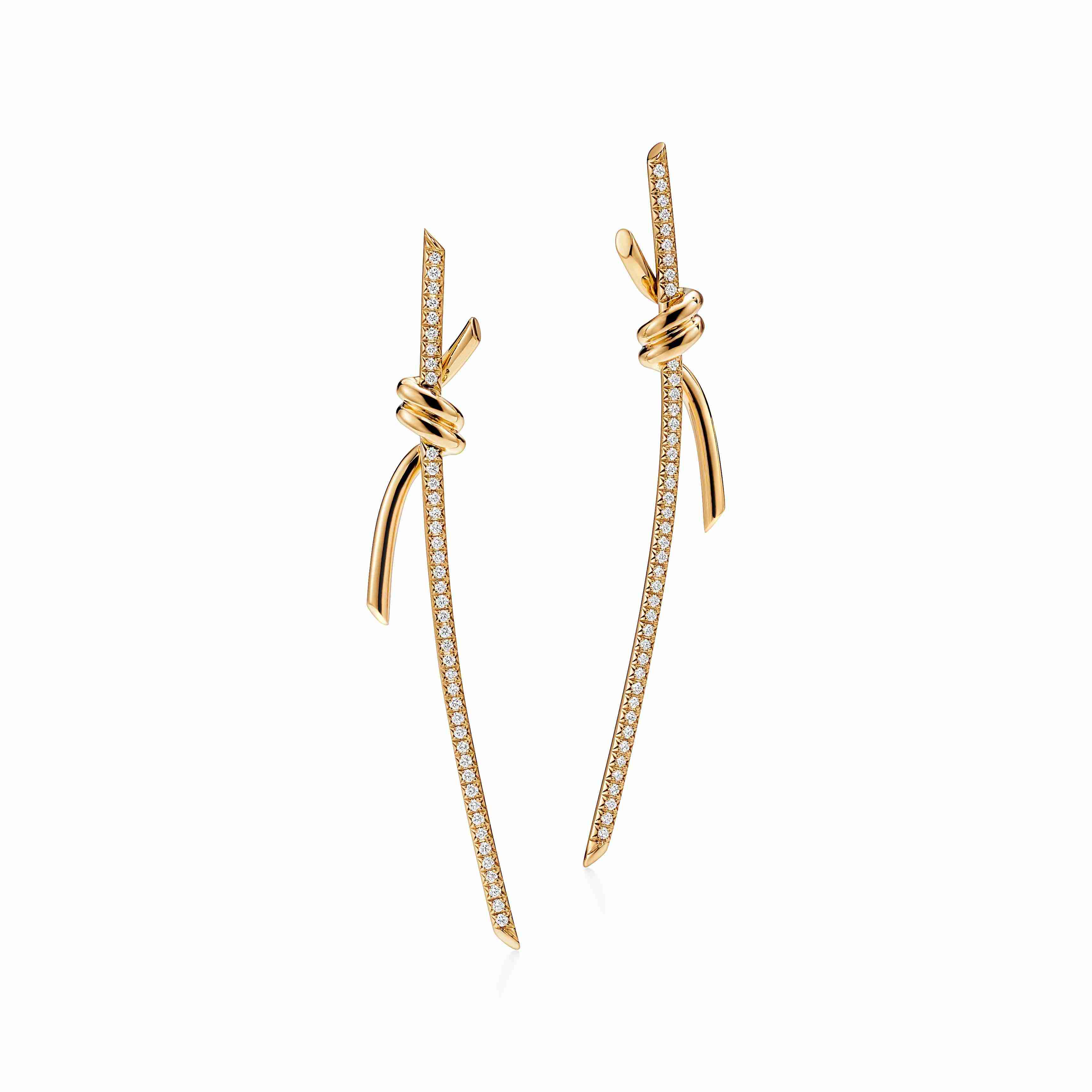 Tiffany Knot : Drop Earrings in Yellow Gold with Diamonds