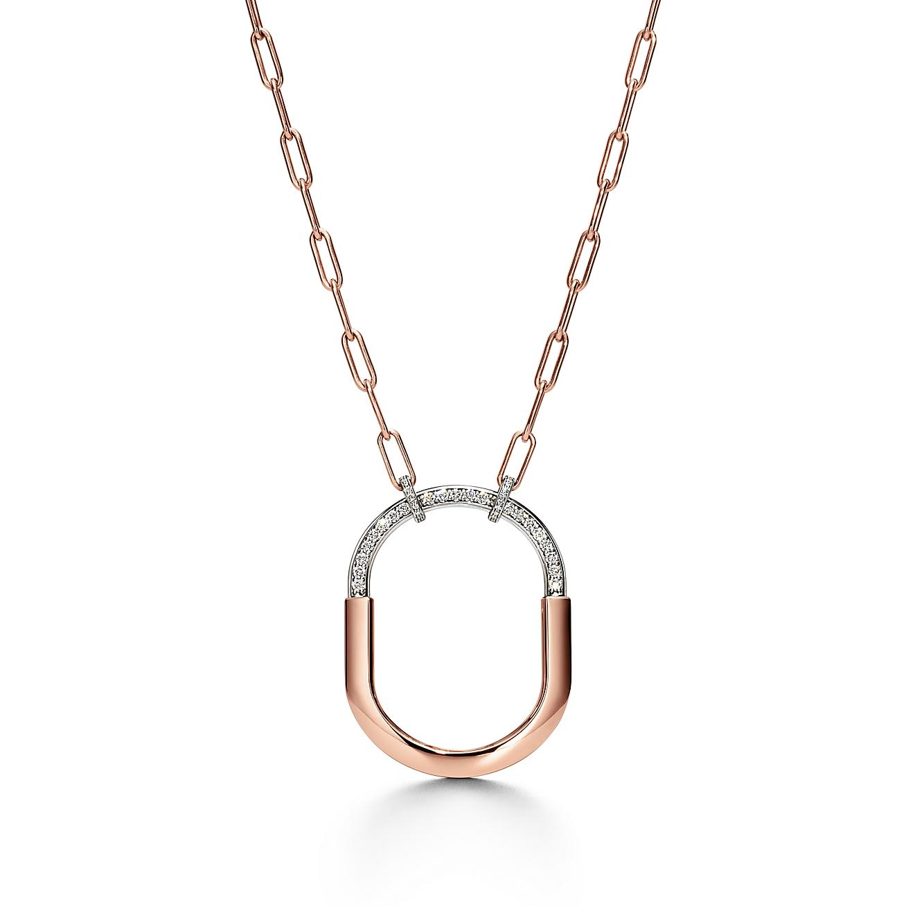 Tiffany Lock : Pendant in Rose and White Gold with Diamonds, Extra Large