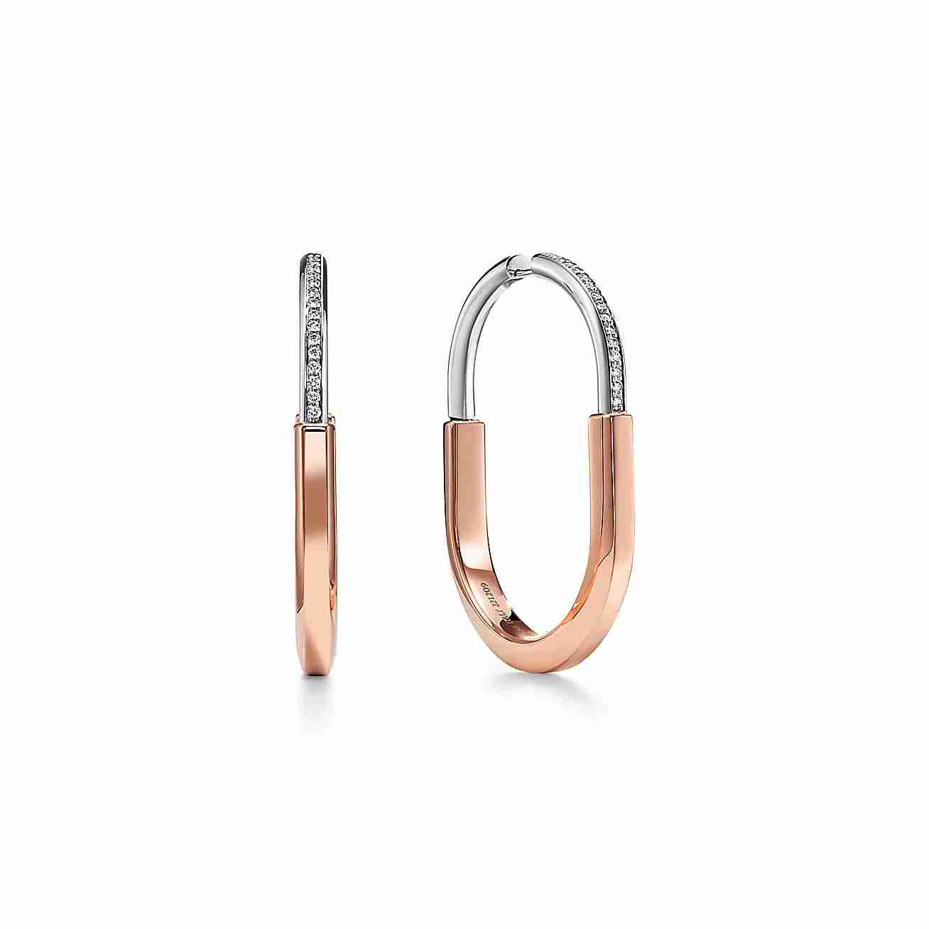 Tiffany Lock : Earrings in Rose and White Gold with Diamonds, Extra Large
