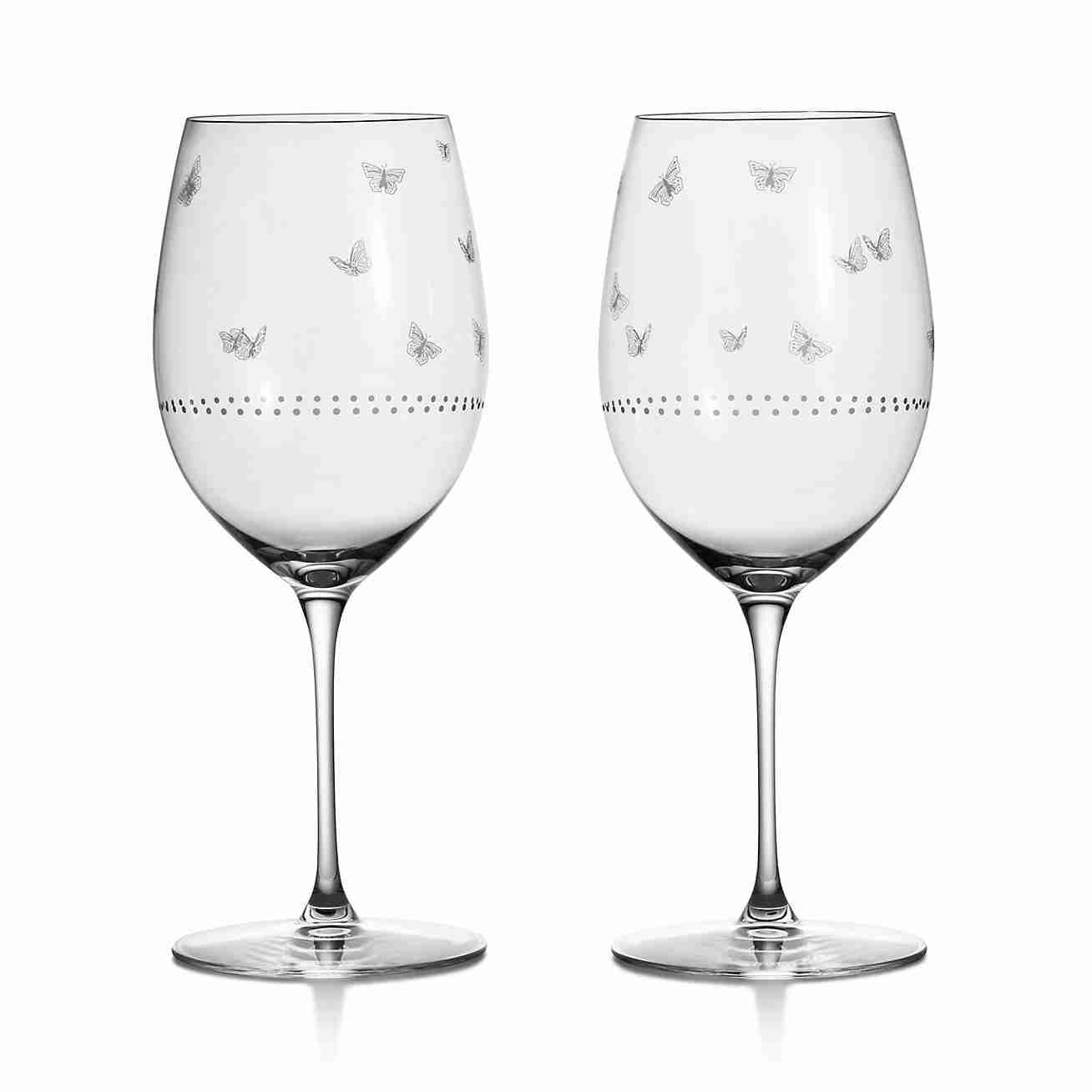 Tiffany Jardin :  Red Wine Glasses in Etched Glass, Set of Two