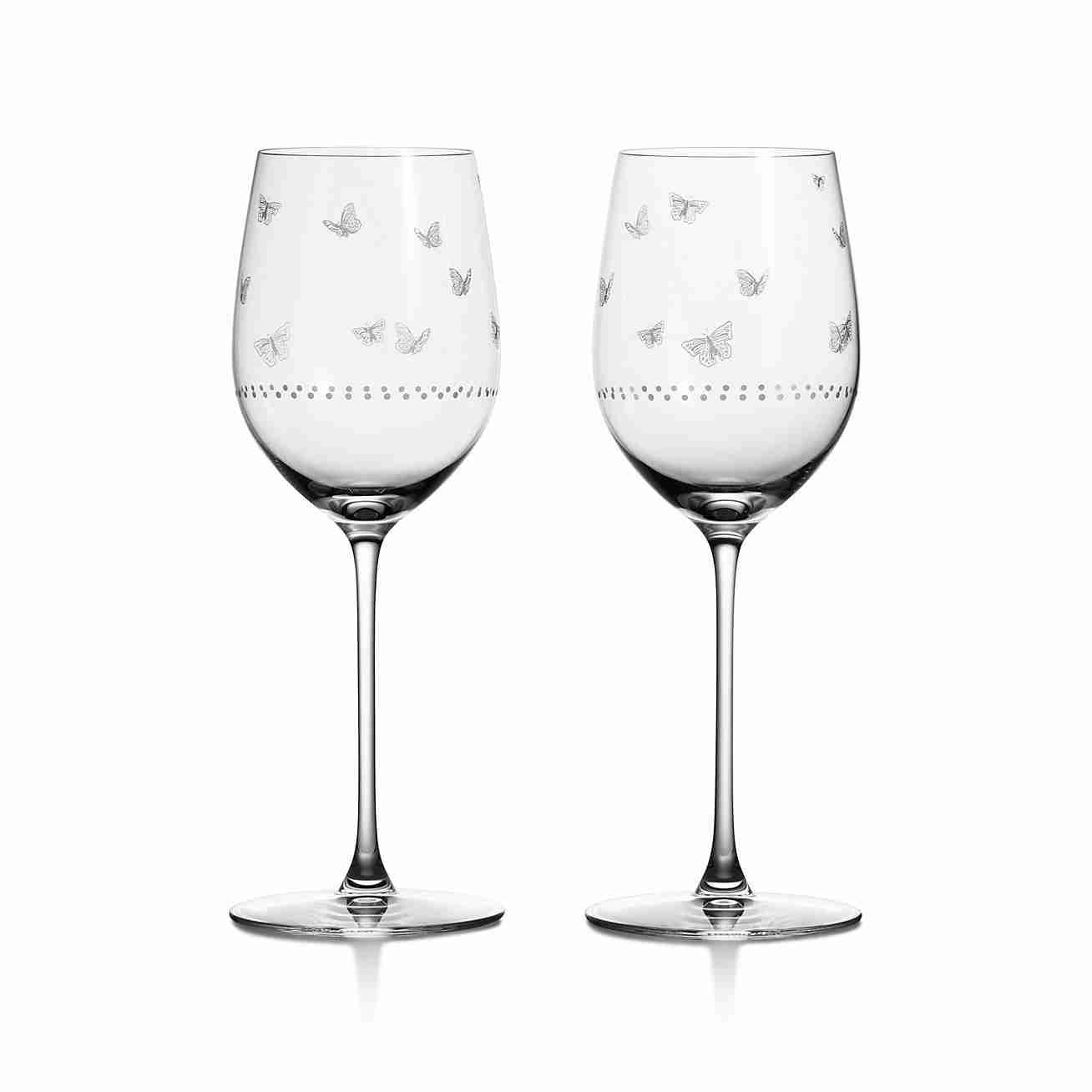 Tiffany Jardin :  White Wine Glasses in Etched Glass, Set of Two