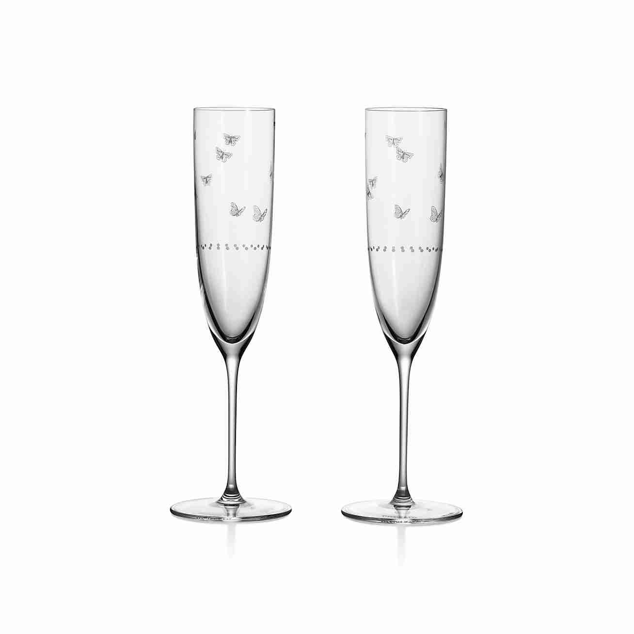 Tiffany Jardin :  Champagne Glasses in Etched Glass, Set of Two