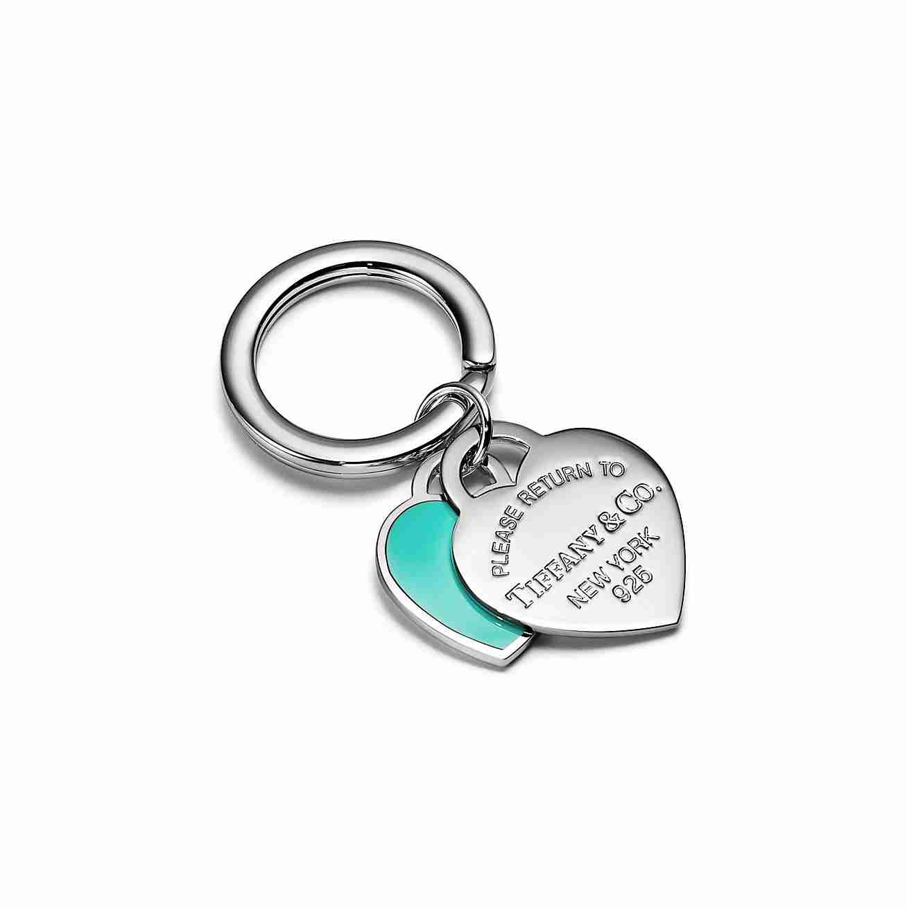 Tiffany Return to Tiffany :  Double Heart Tag Key Ring in Silver with Tiffany Blue