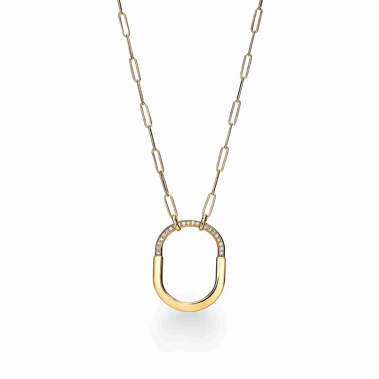 Tiffany Lock : Pendant in Yellow Gold with Diamonds, Large