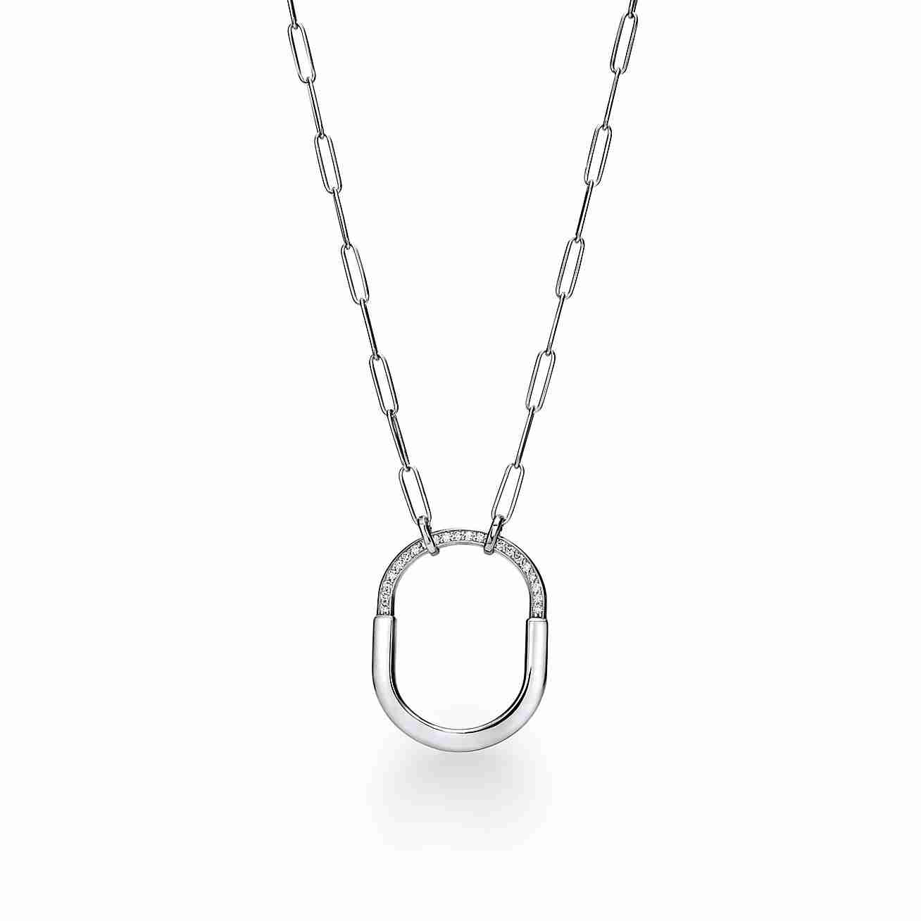 Tiffany Lock : Pendant in White Gold with Diamonds, Large