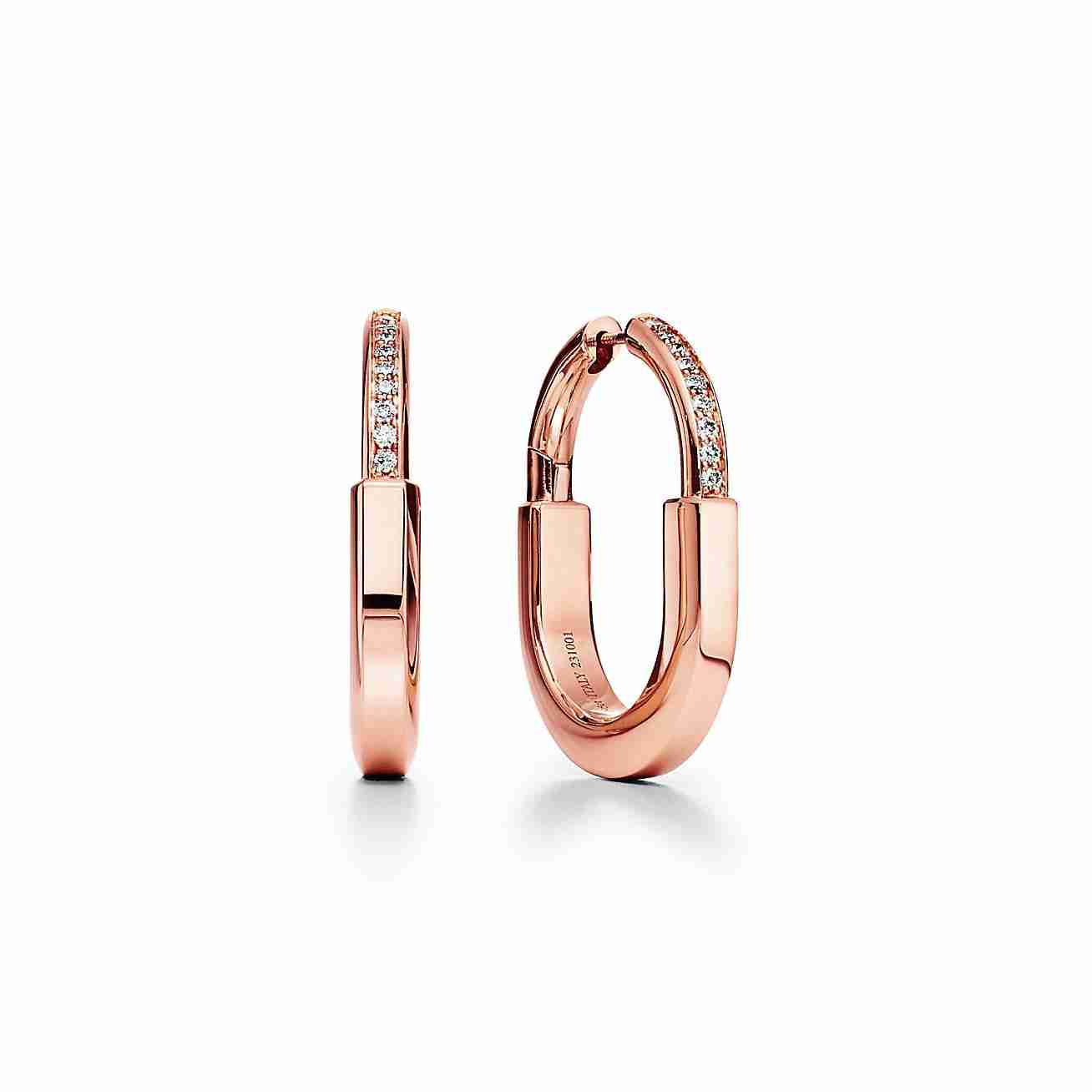 Tiffany Lock : Earrings in Rose Gold with Diamonds, Medium