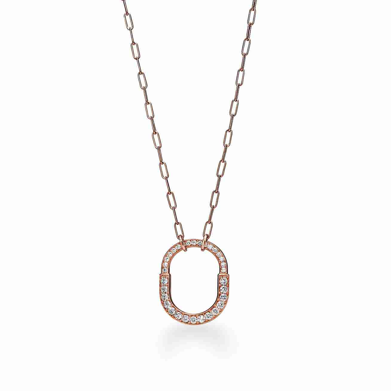 Tiffany Lock : Pendant in Rose Gold with Pavé Diamonds, Medium