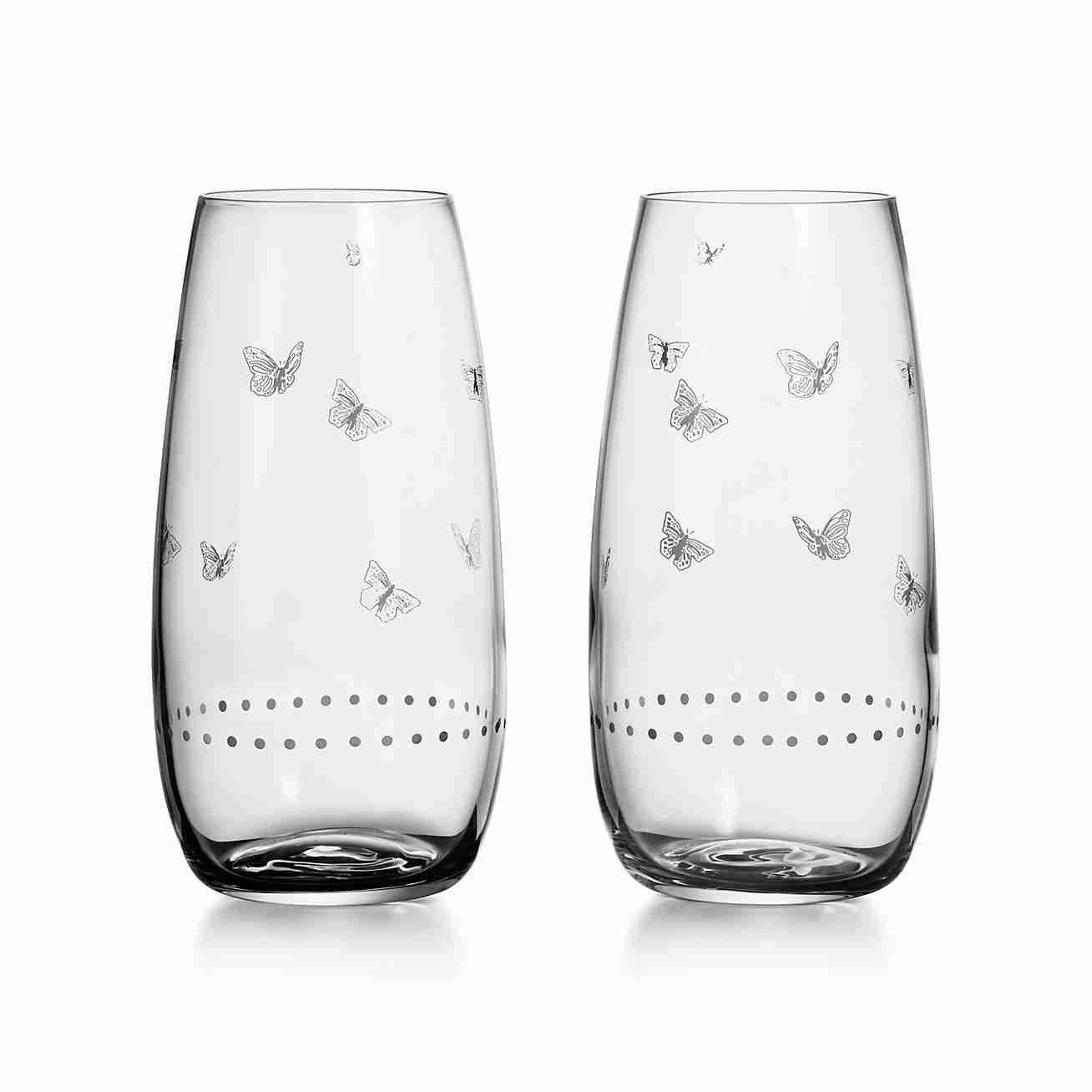 Tiffany Jardin :  Stemless Coupe Glasses in Etched Glass, Set of Two