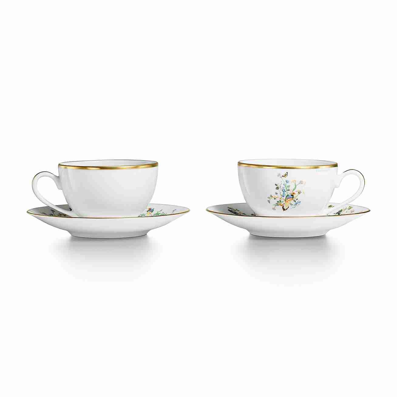 Tiffany Jardin :  Teacup and Saucer in Porcelain, Set of Two