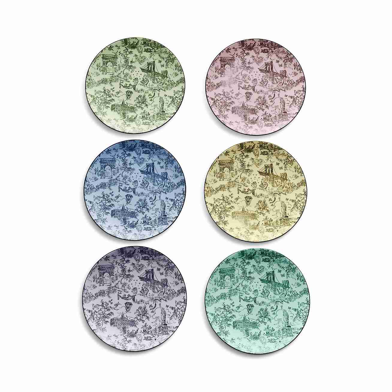Tiffany Toile :  Dessert Plates in Bone China, Set of Six